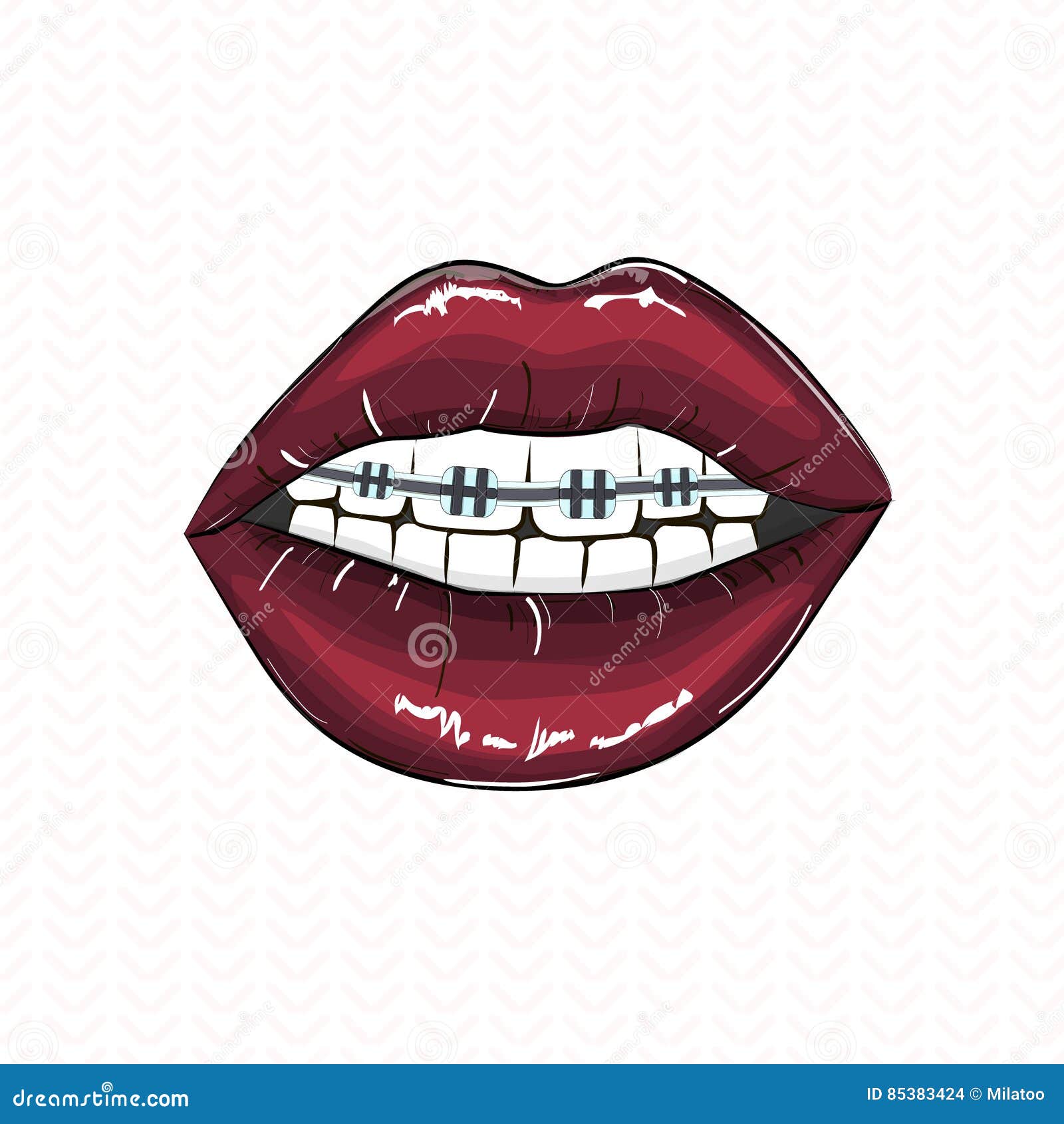 red lips braces . erotic playful hot clipart. modern smile fashion . pop art open mouth with teeth an