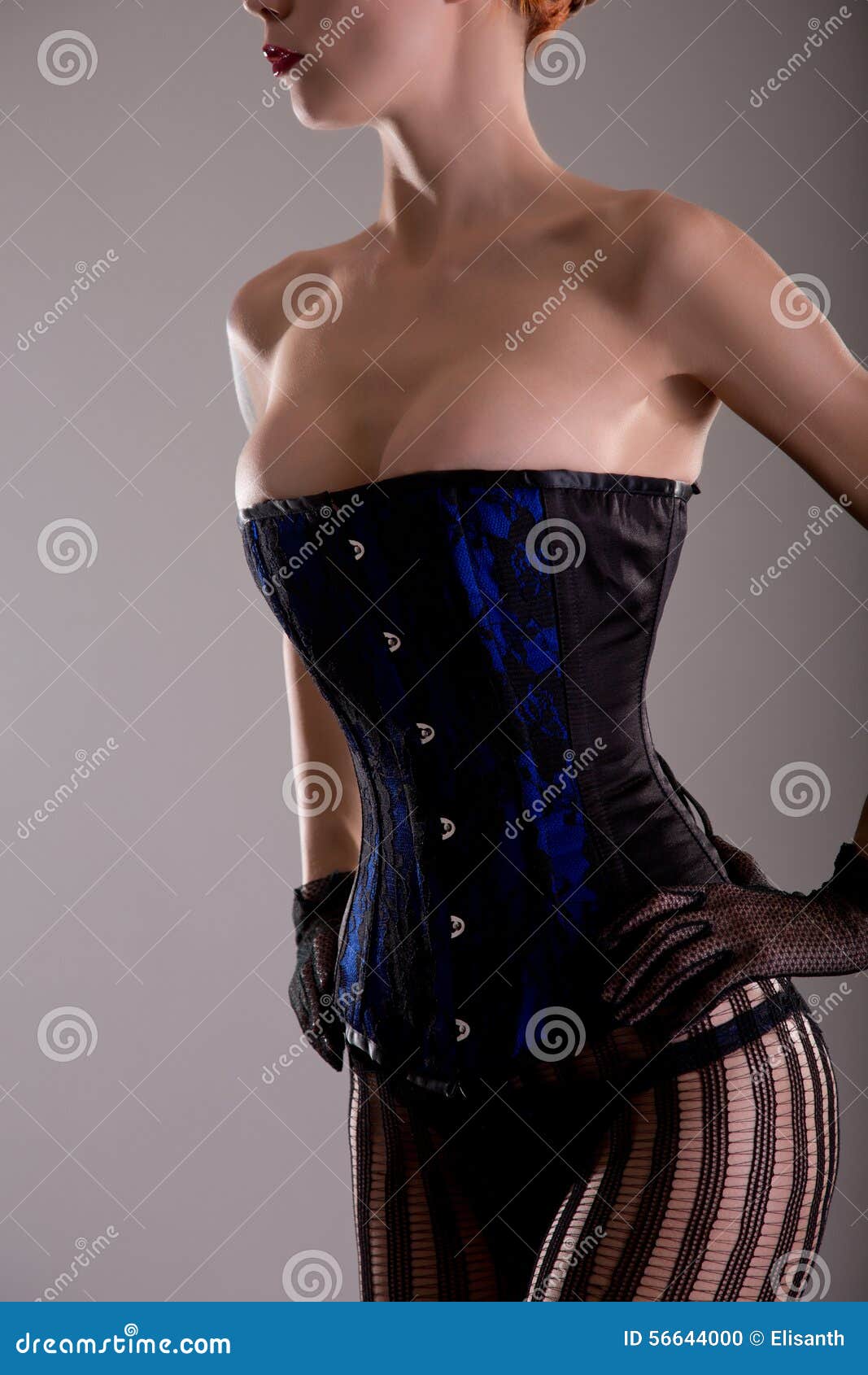 Redhead Girl Wearing Beautiful Corset And Lingerie Stock