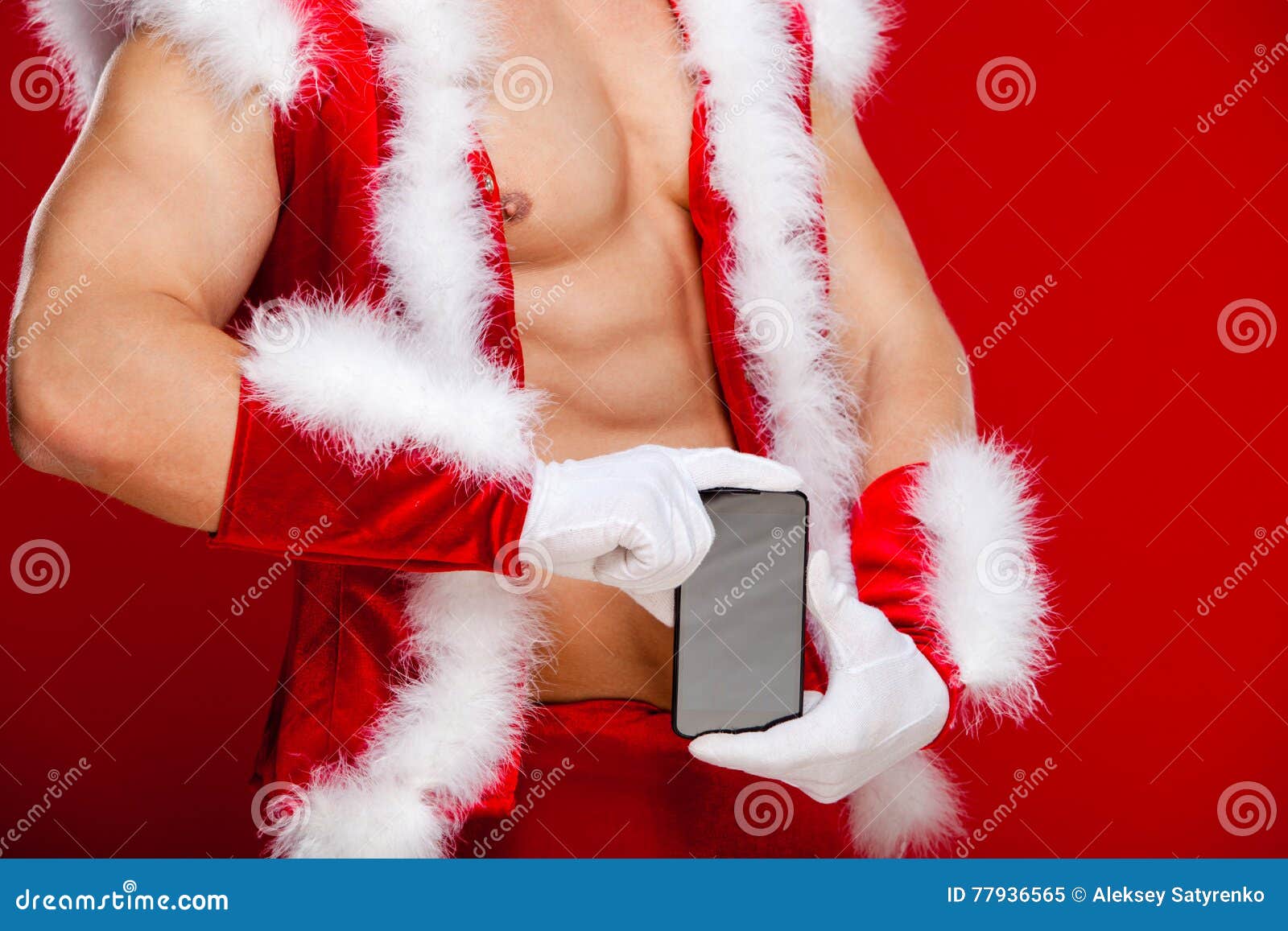 Santa Claus Shows Poradok Surprise Phone Stock Image Image Of Adult