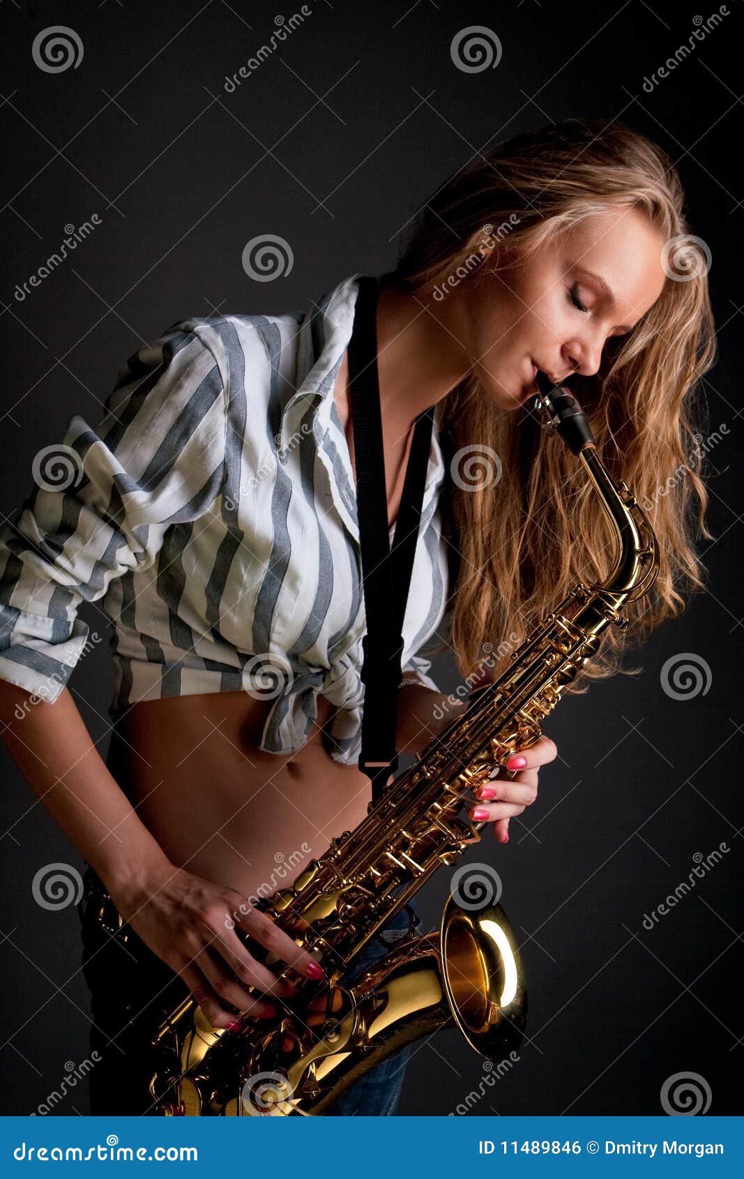 Saxophone Blonde Player Dreaming Stock Photo Image of blonde, front