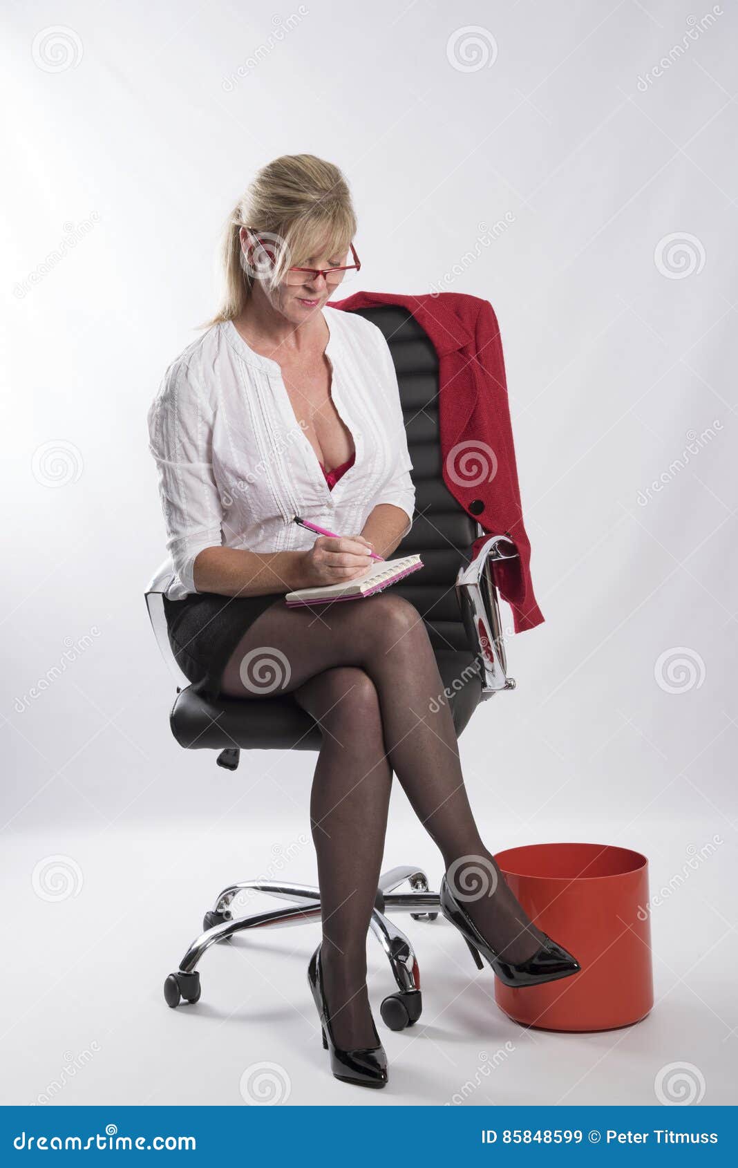 Secretary Sat On An Office Chair Stock Image Image Of Secductive