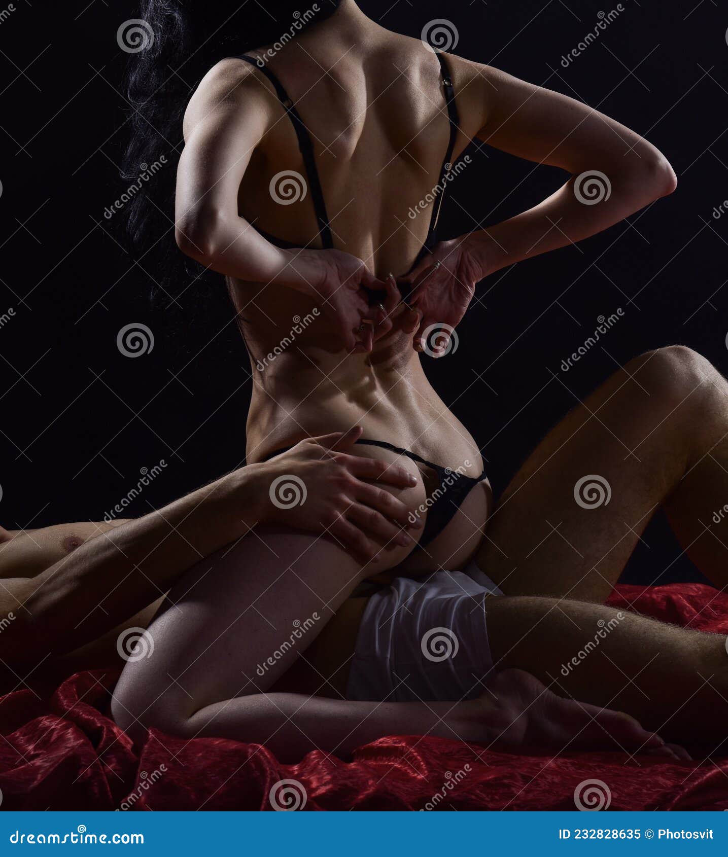 Sensual Couple in Love of Naked Man and Woman Having Sex Games in Bed, Sexual Health Stock Image pic
