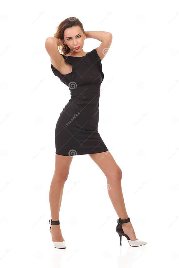 Slim girl in black dress stock image. Image of black - 189633777