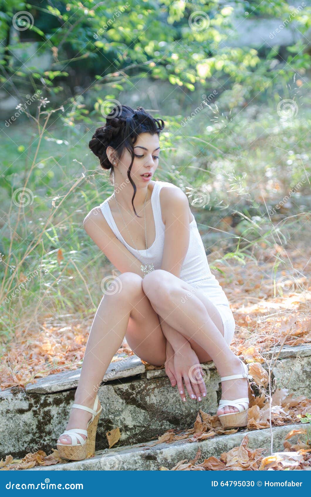 Slim Lady Wear Tight Short White Dress, Sitting on Sidewalk Stock Photo -  Image of gathered, cute: 64795030
