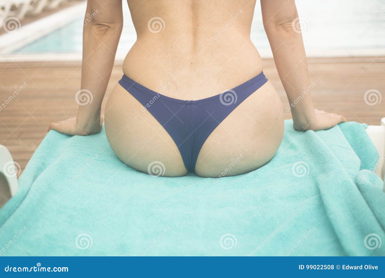 Sexy Slim Young Lady By Swimming Pool In Gstring Bikini Swimwear