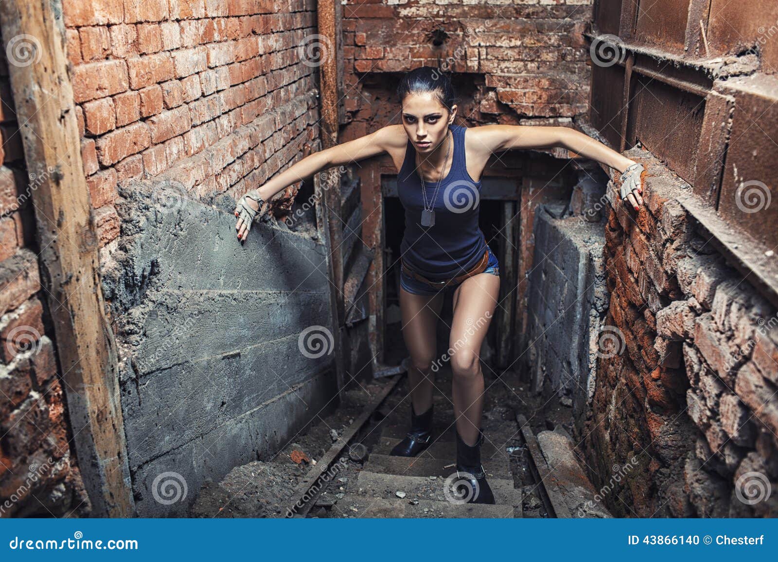 Soldier Woman on Factory Ruins Stock Photo - Image of hand, beauty ...