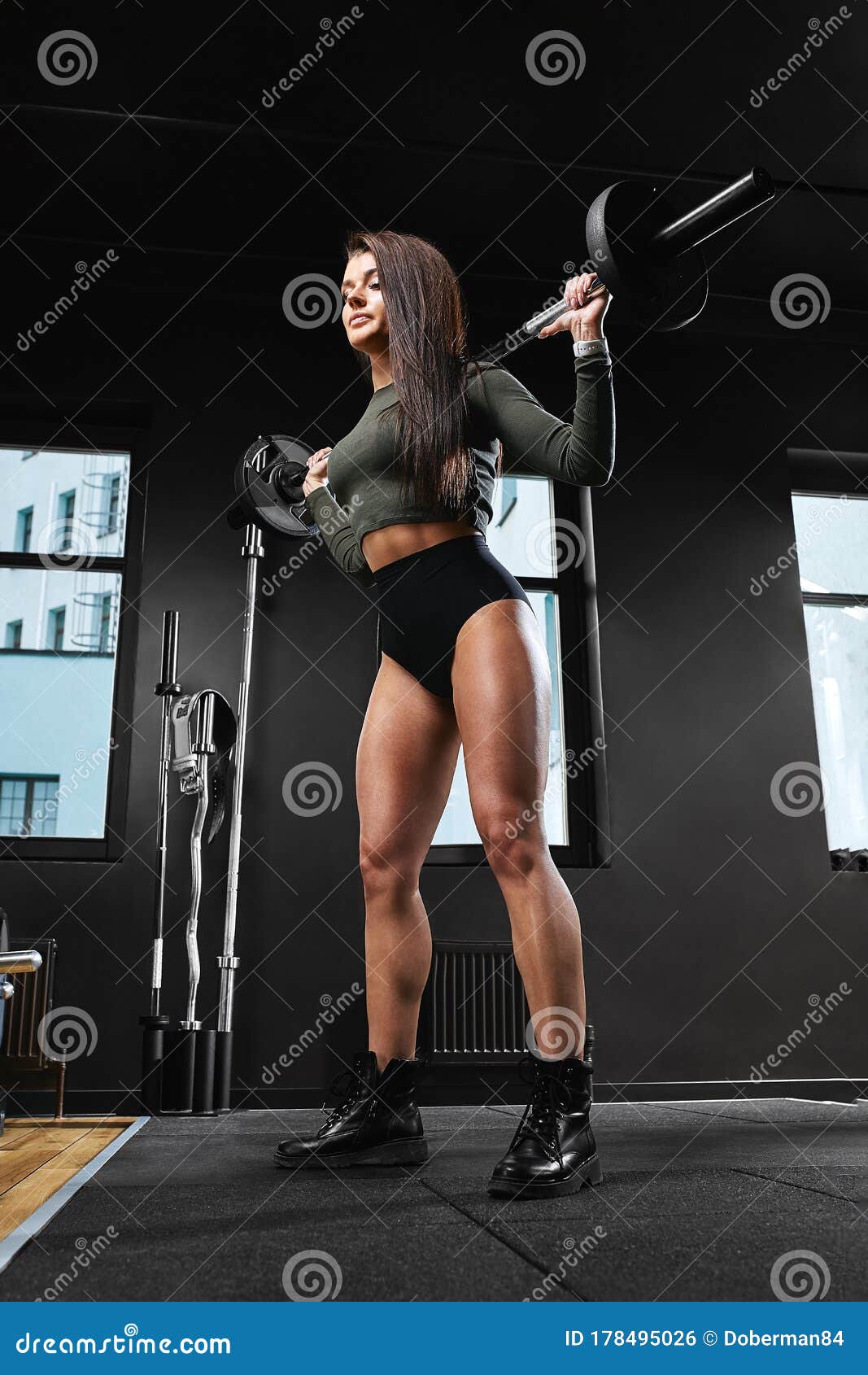 Sport Girl Doing Squat for Legs with Iron Barbell, Working Hard for Strong  Muscles, Alone in Gym. Young Fit Woman Stock Photo - Image of equipment,  health: 178495026