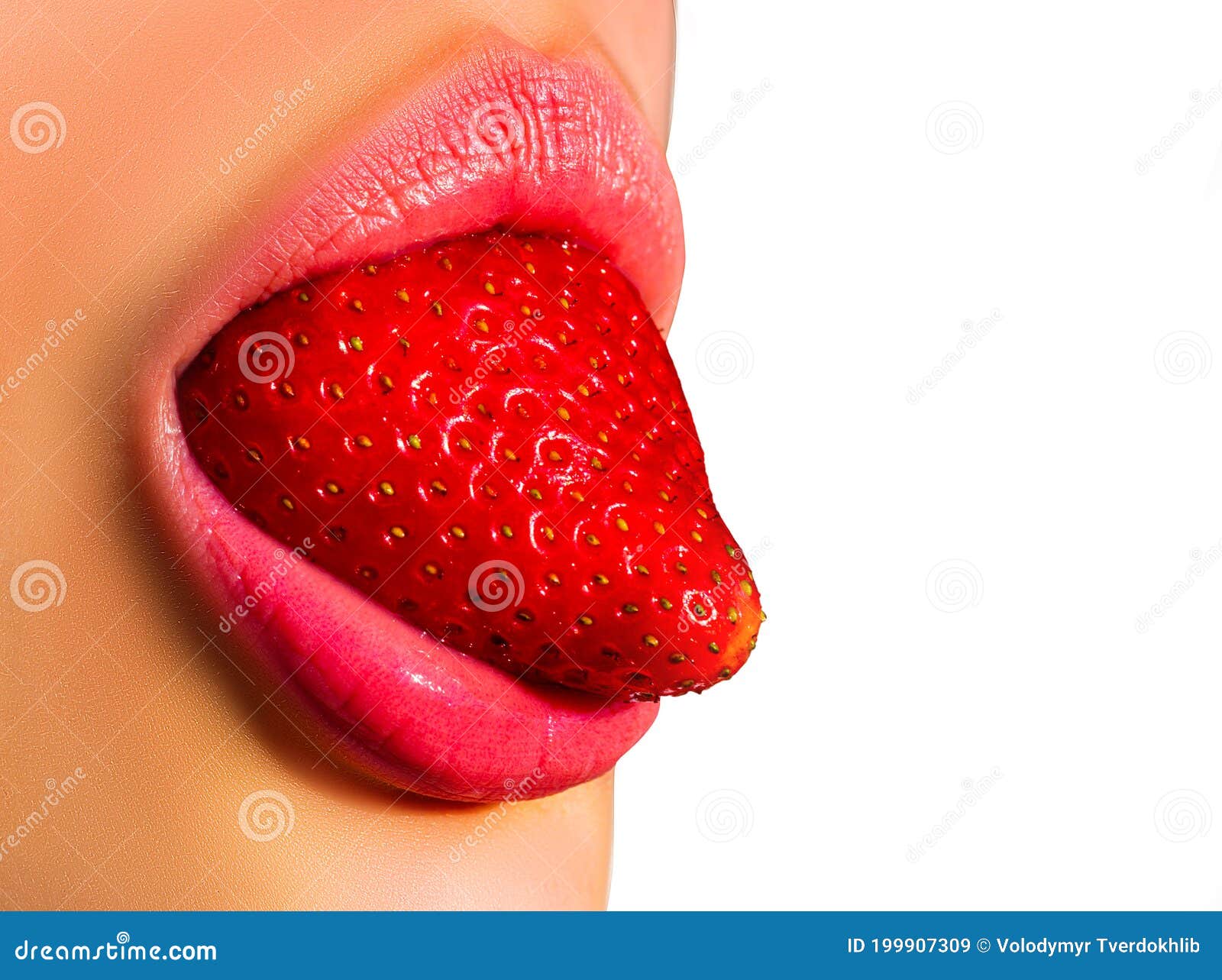 sexy strawberry tongue, erotica. woman mouth, passion lick and sensual suck. summer cocktail.