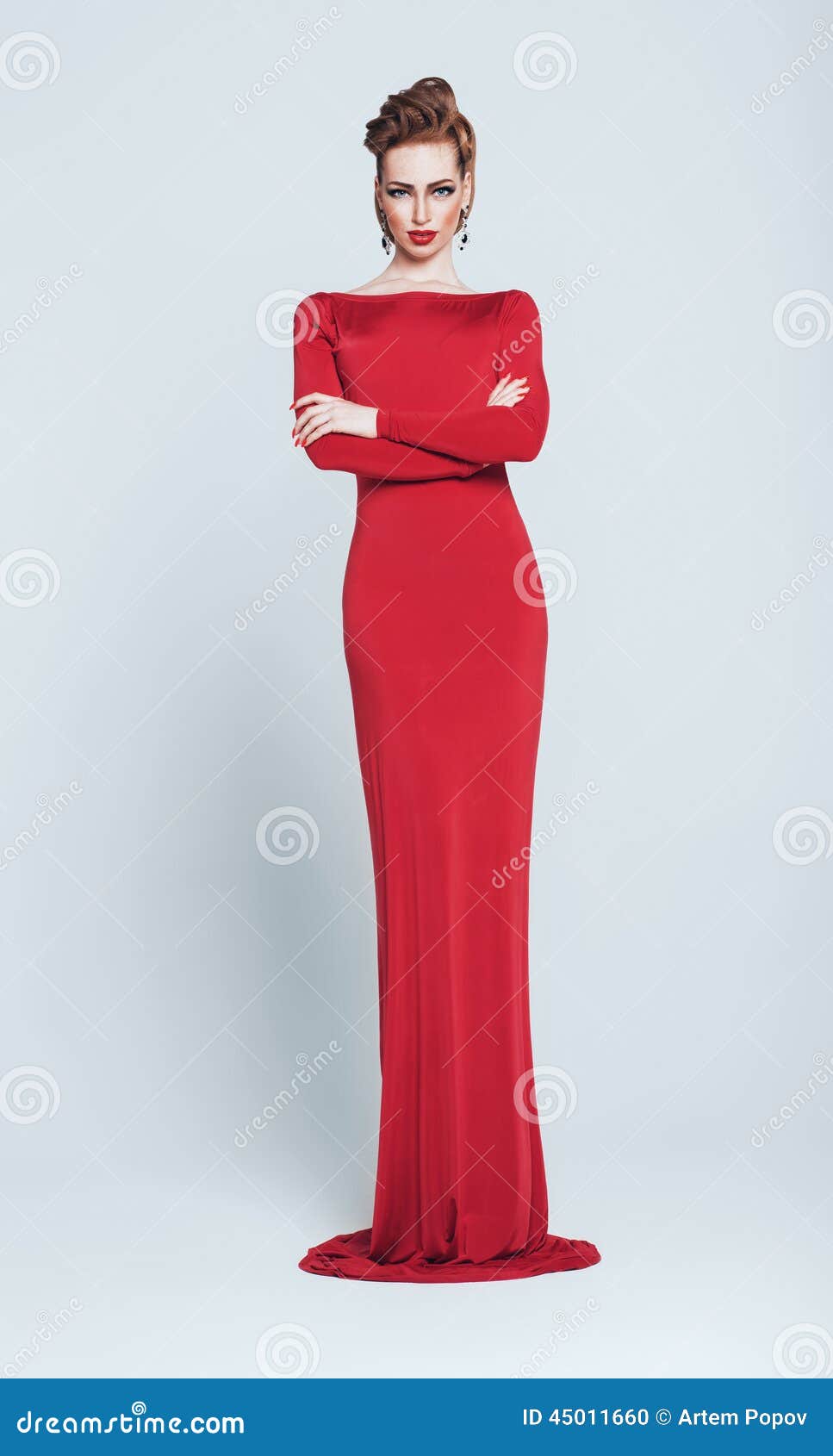 Tall Woman in Long Red Dress Stock ...