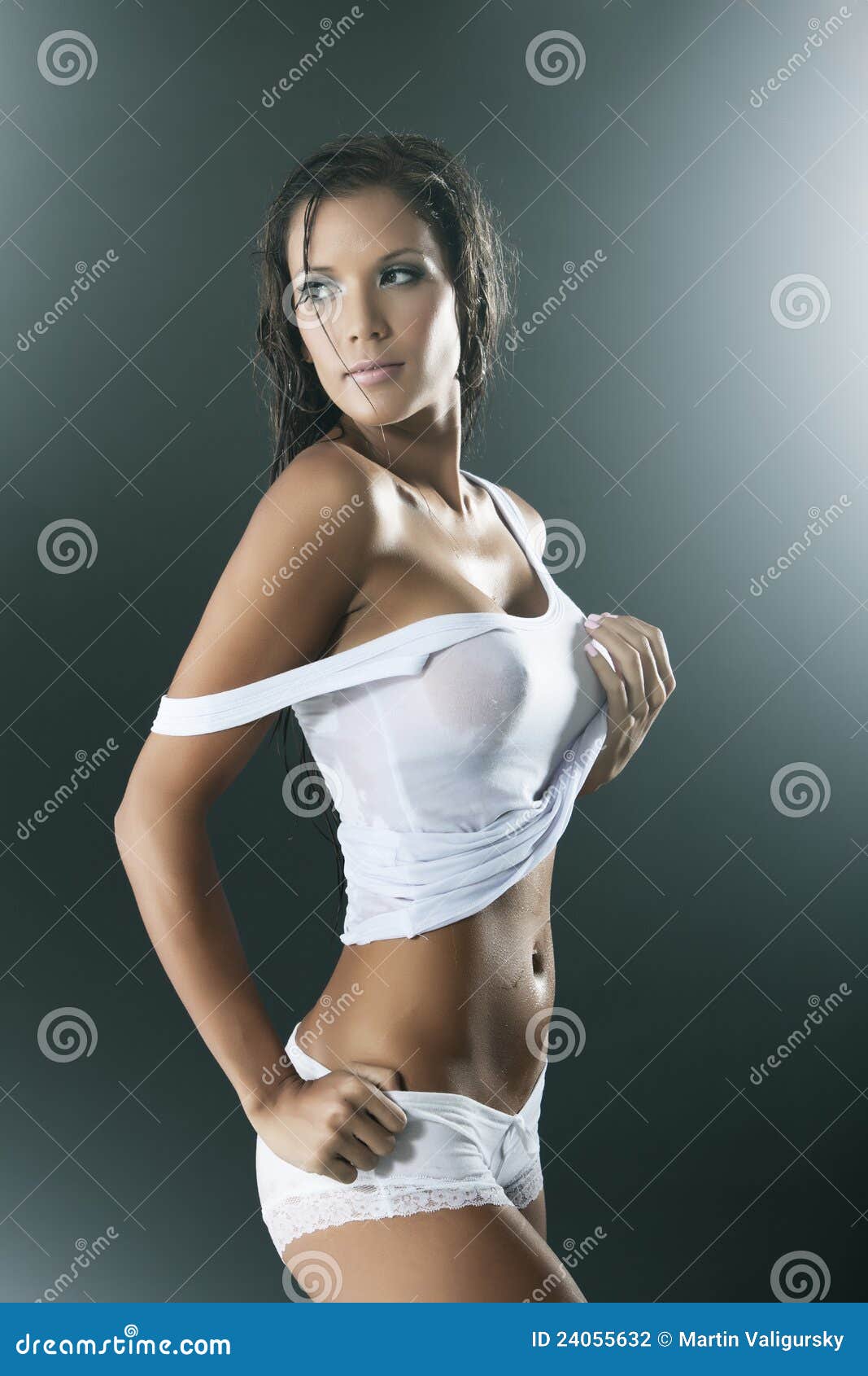 Wet Woman Wearing White Tank Top and Panties Stock Photo - Image of  sensual, body: 24055632