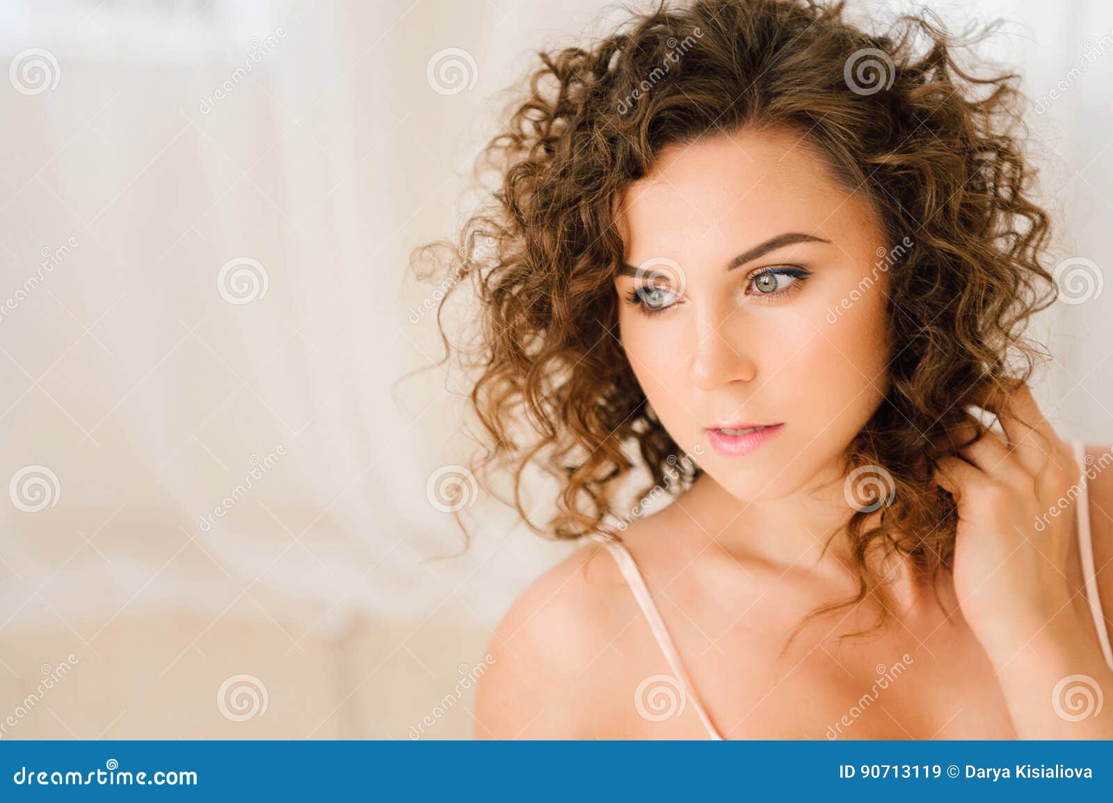 Woman In Bed In The Morning Showing Her Beautiful Body Awaken With Natural Light In Her Bedroom