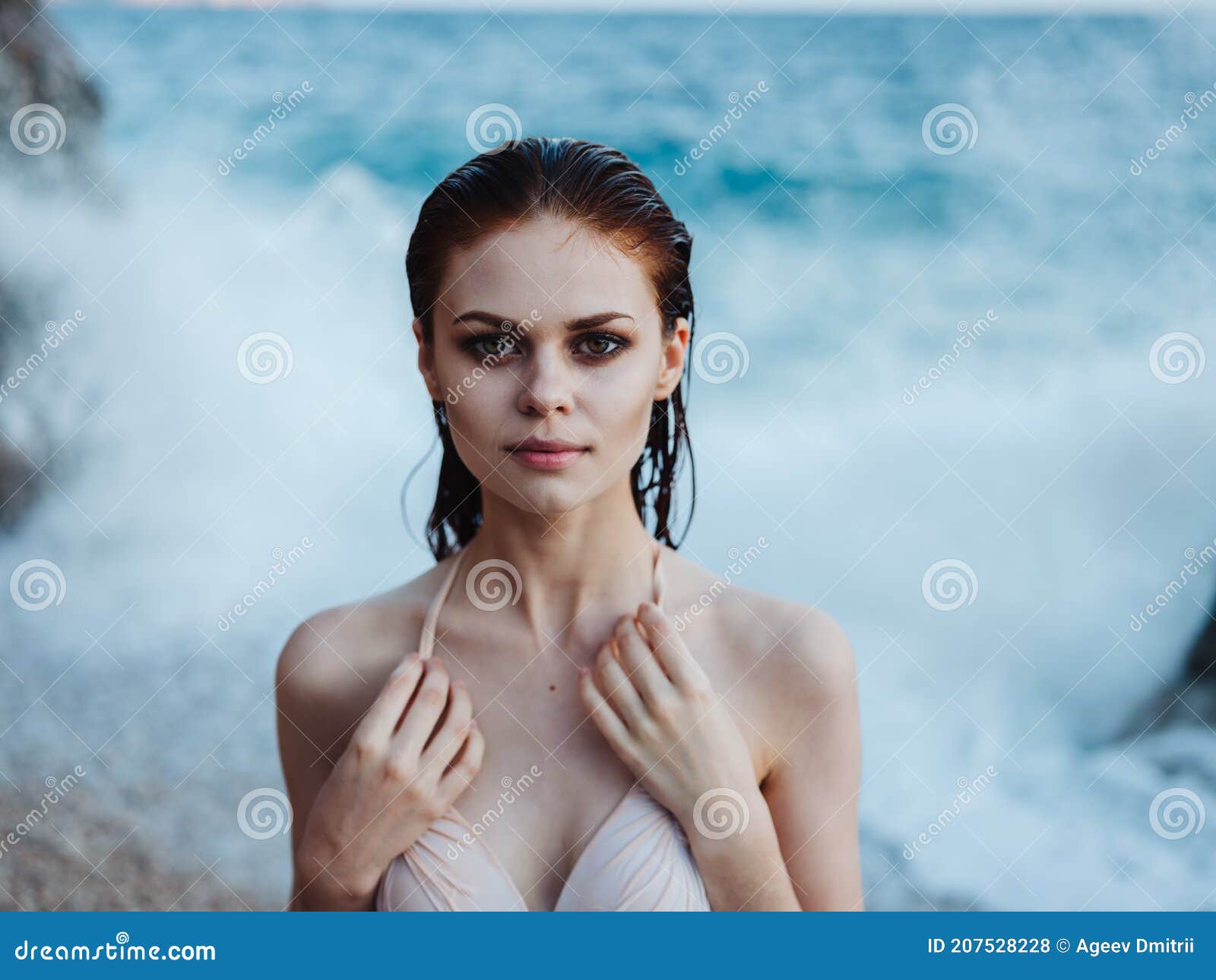 Woman in Bikini Model Swimsuit Wet Hair Transparent Ocean Water White Foam  Stock Photo - Image of summer, people: 207528228