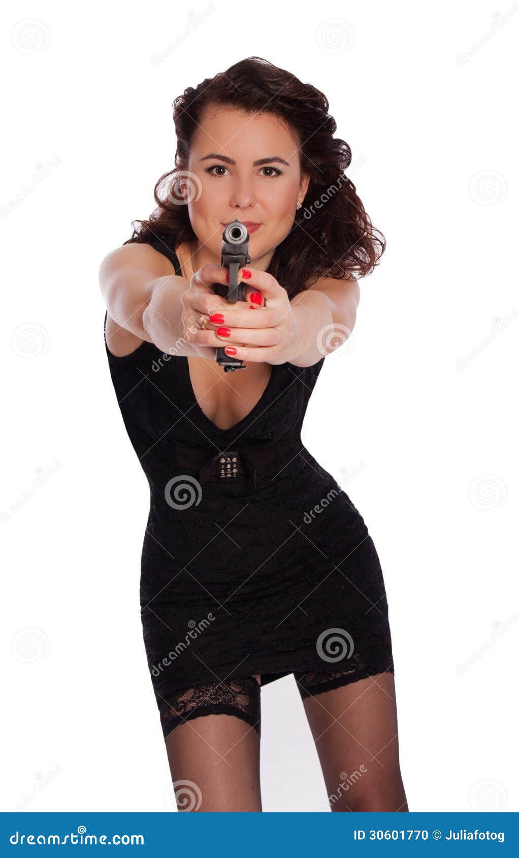 Sexy Woman In Black Dress With A Gun Stock Photo - Image: 30601770