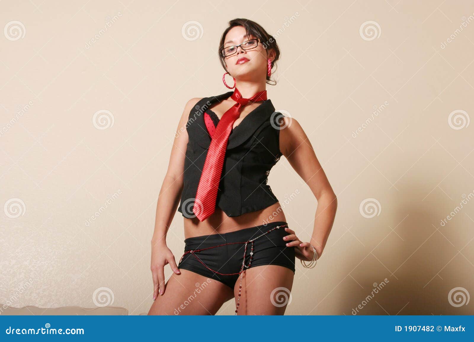 woman in black mini shorts and glasses