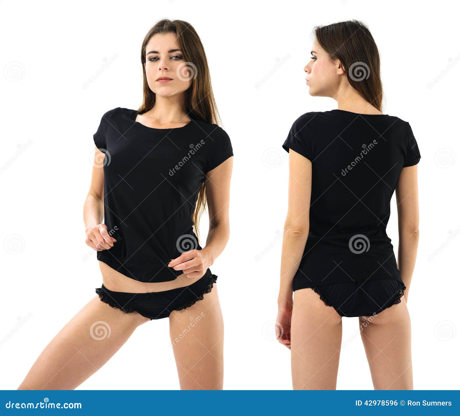 Woman with Blank Black Shirt and Panties Stock Photo - Image of