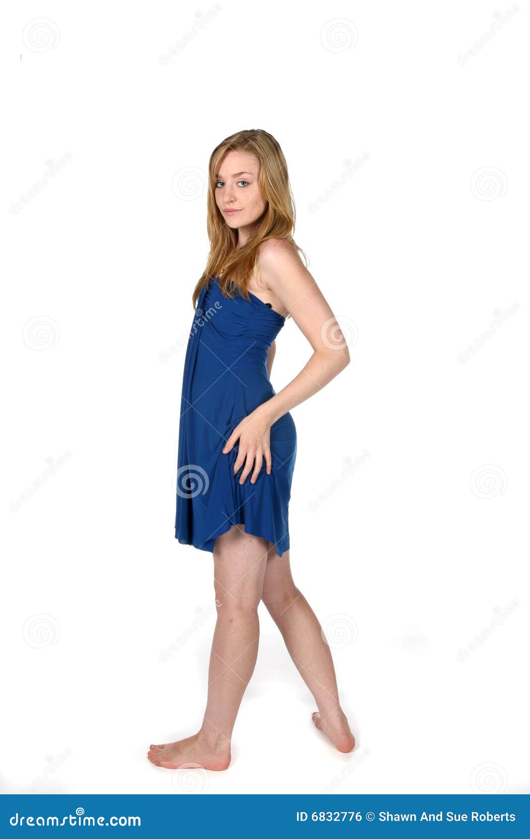 Sexy Woman In Blue Dress With Bare Feet Royalty Free Stock Image ...