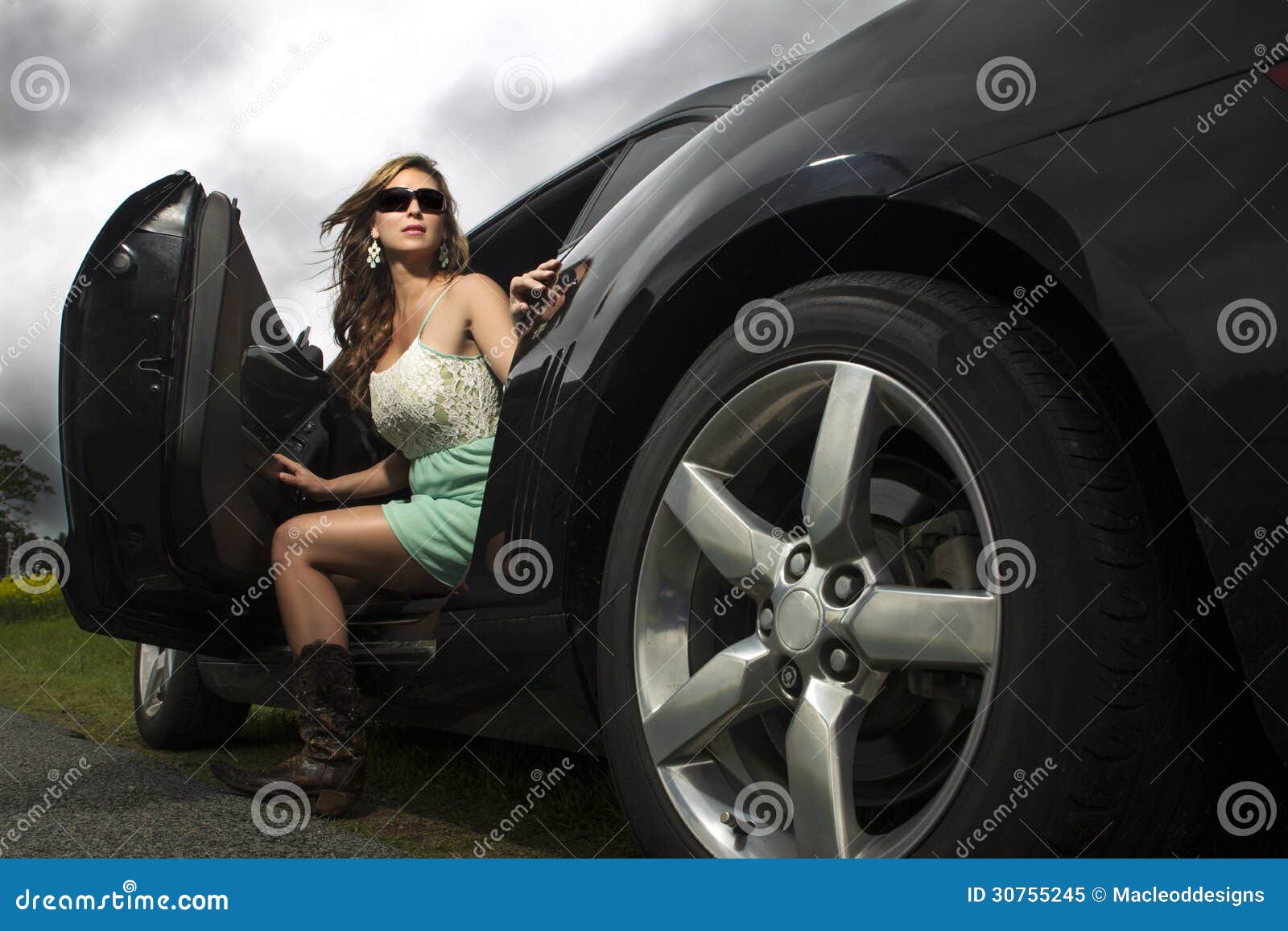 Woman In Boots Getting Out Of Car Stock Image Image Of