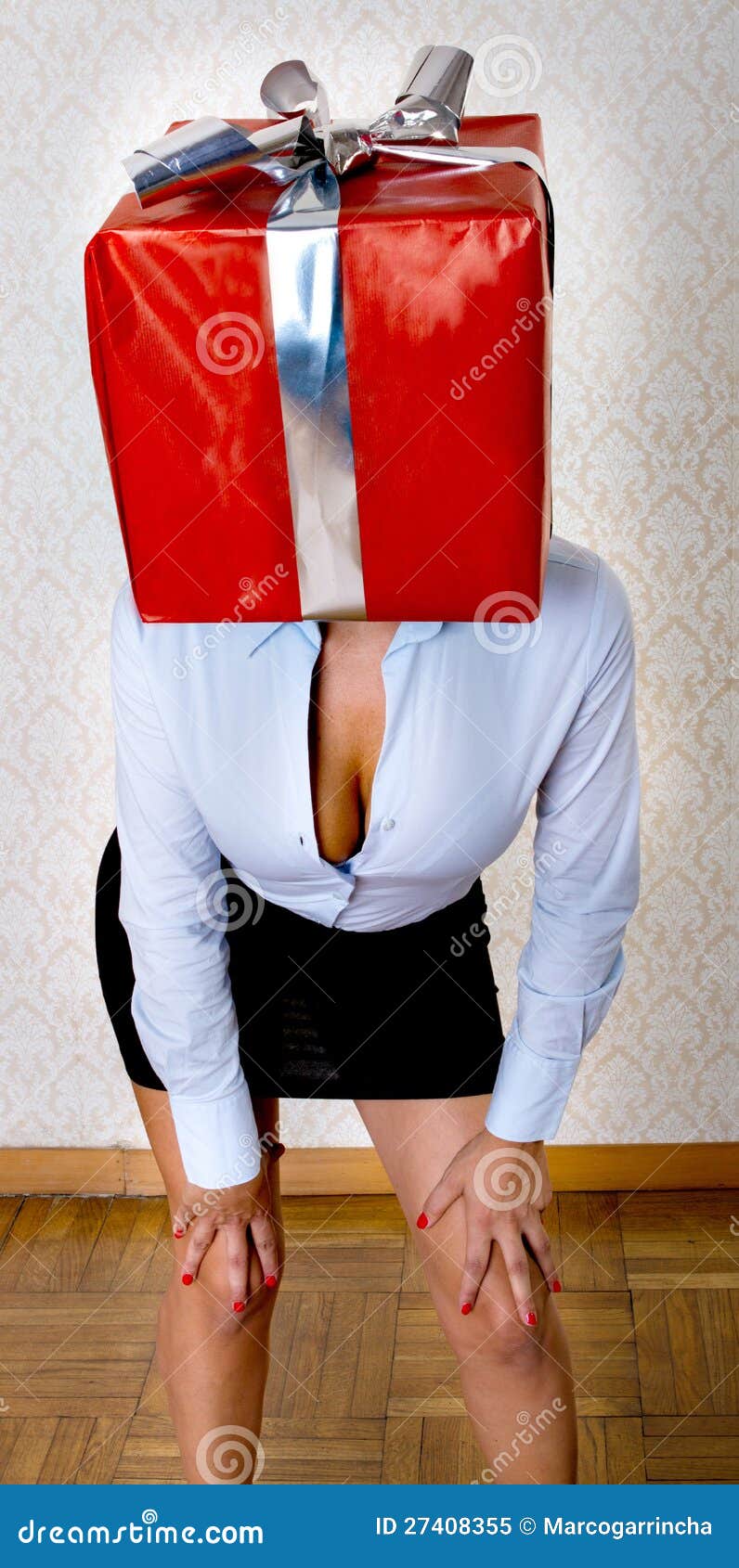 Sexy Woman With Box Gift On Head Royalty Free Stock Photo - Image: 27408355