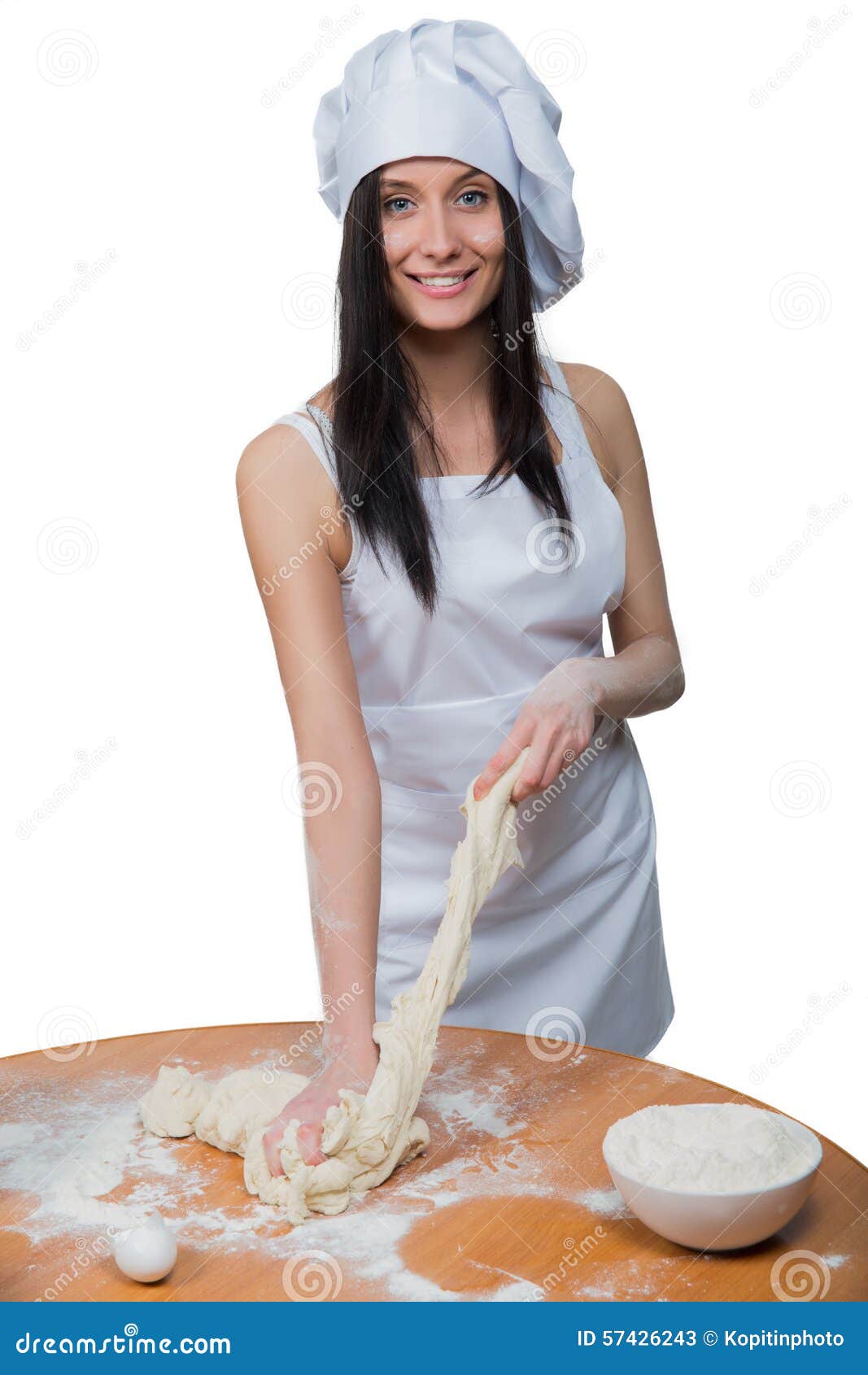 Woman in Chef Uniform Knead the Dough Stock Image - Image of chef ...