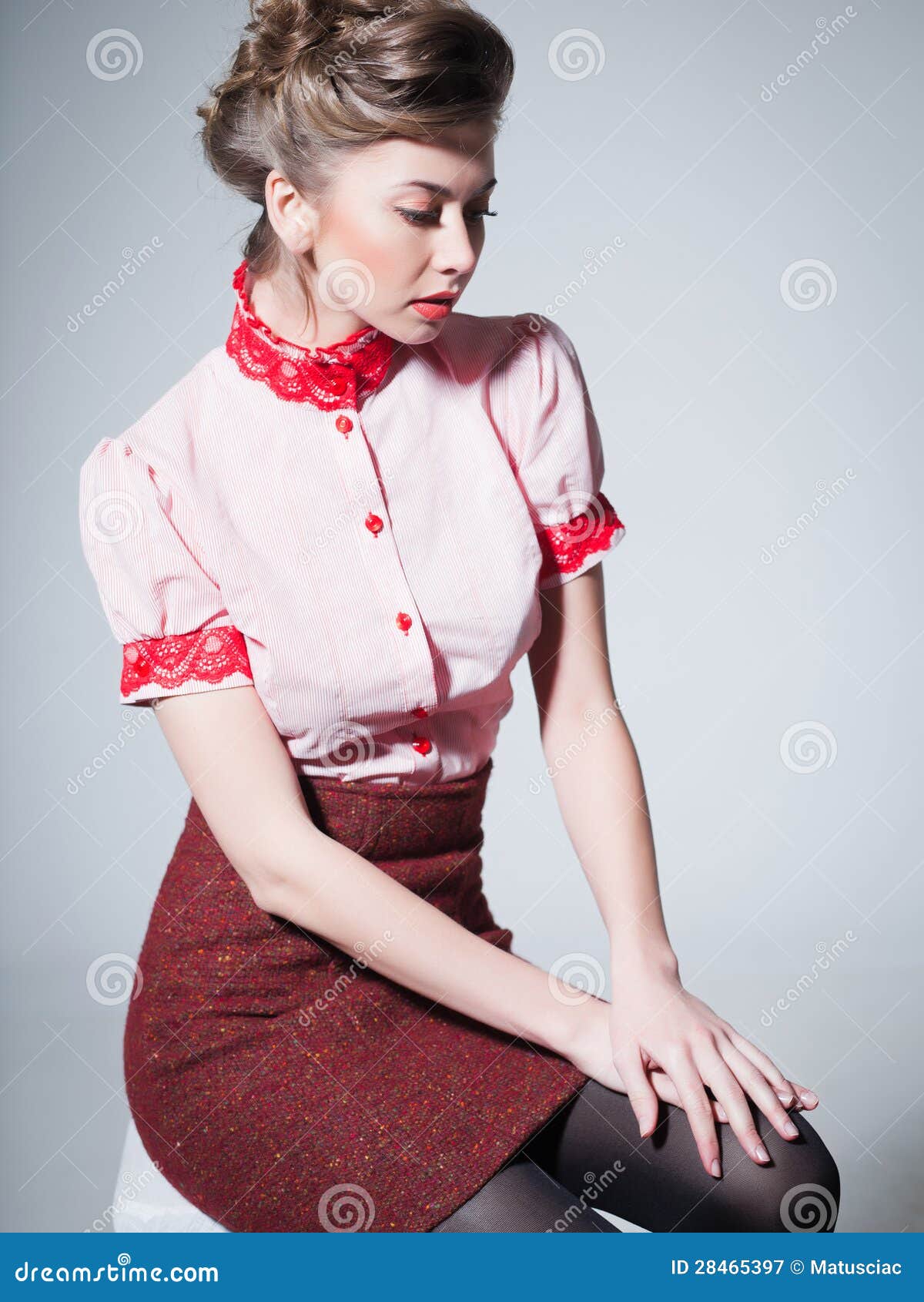 Woman Dressed Retro Doing A Pin Up Fashion Shoot Stock