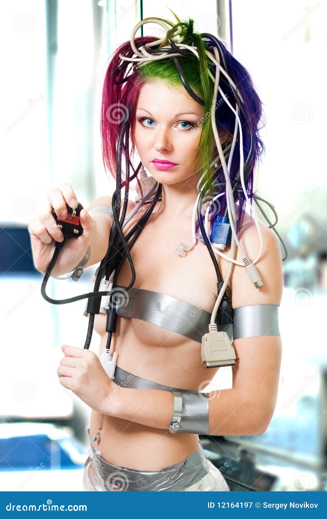 Woman with electric cords stock image. Image of hair - 12164197