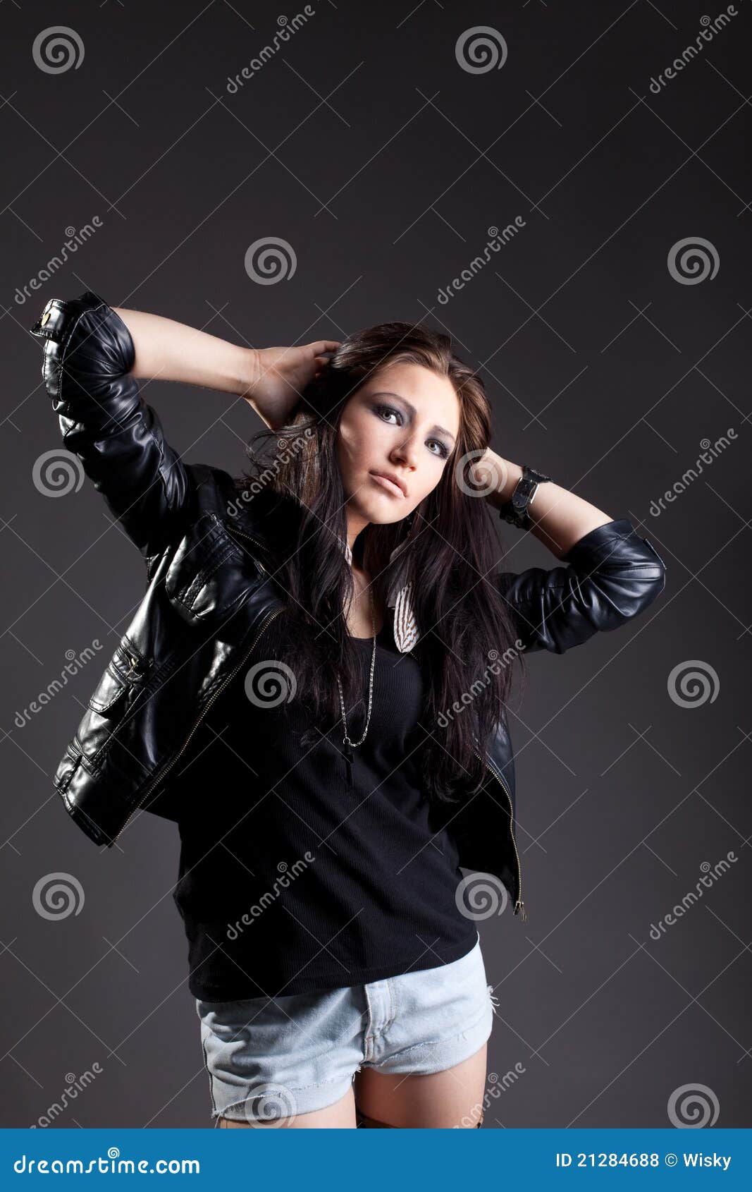 Woman in Grunge Style - Leather Jacket Stock Photo - Image of portrait ...