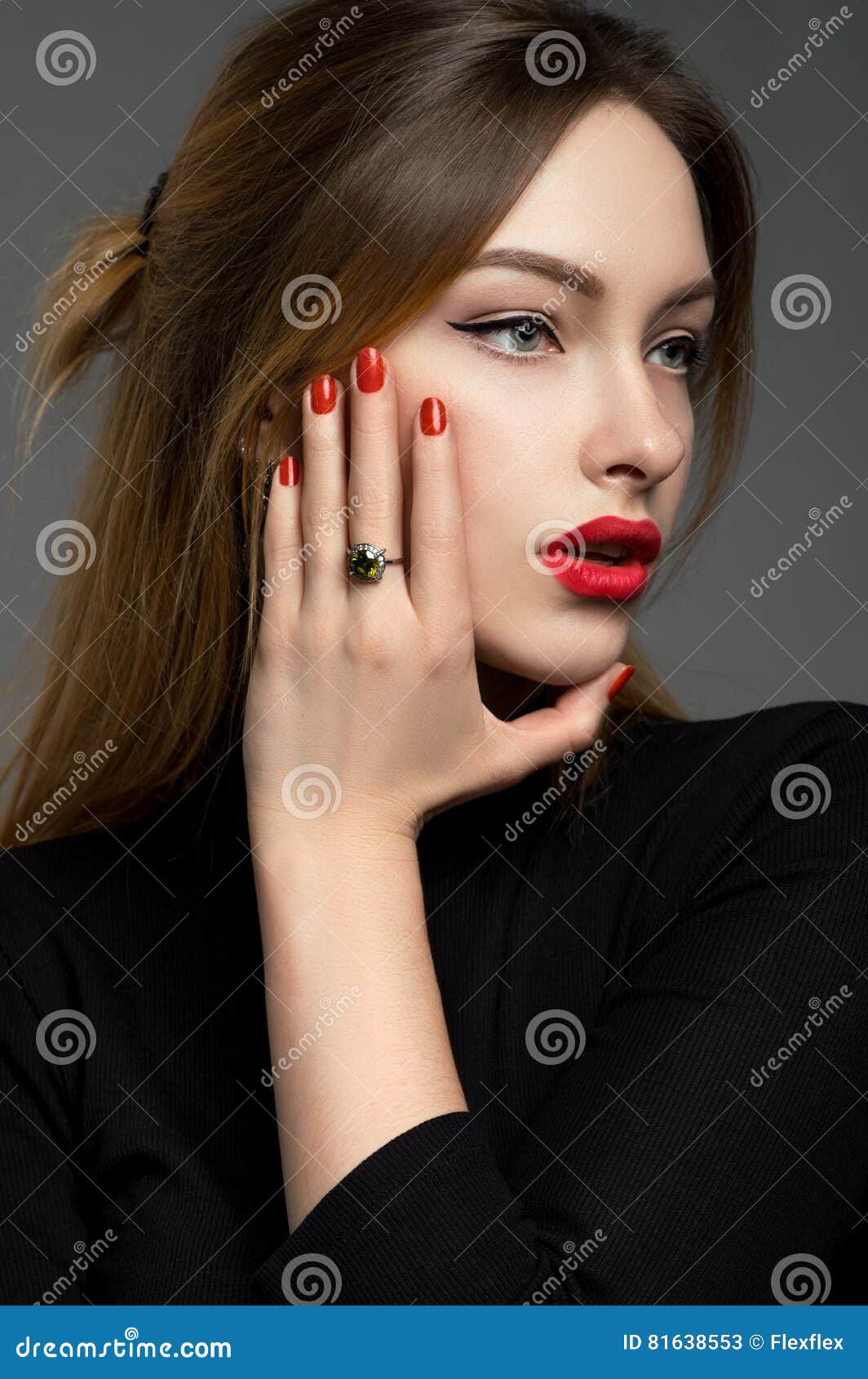 woman with red lips