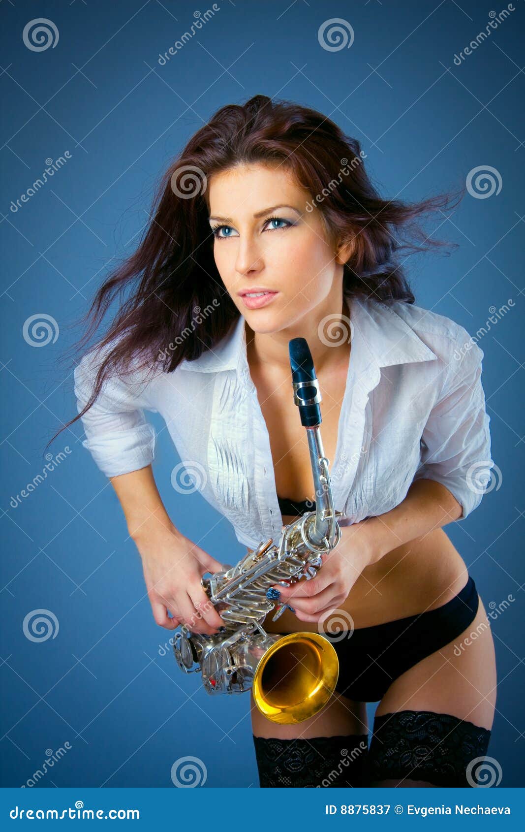Woman with saxophone stock image. Image of attractive 8875837