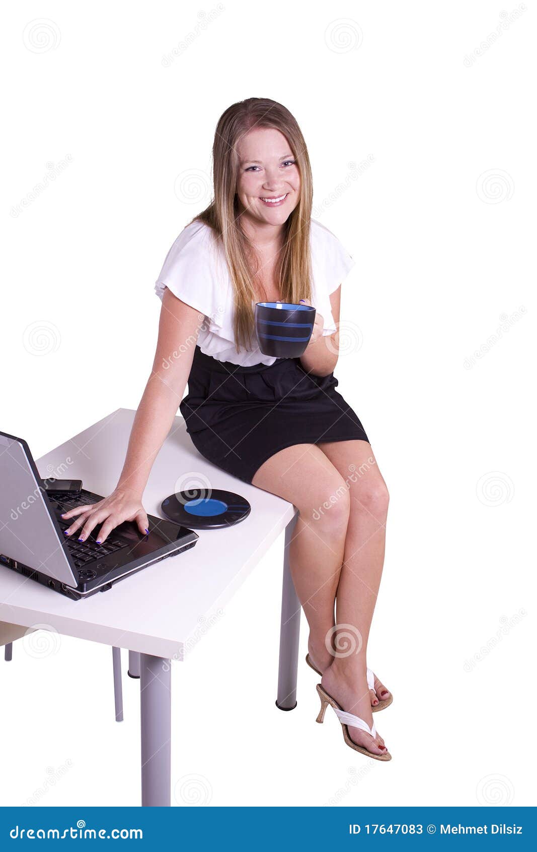 Woman Sitting On The Desk Stock Image Image Of Smile