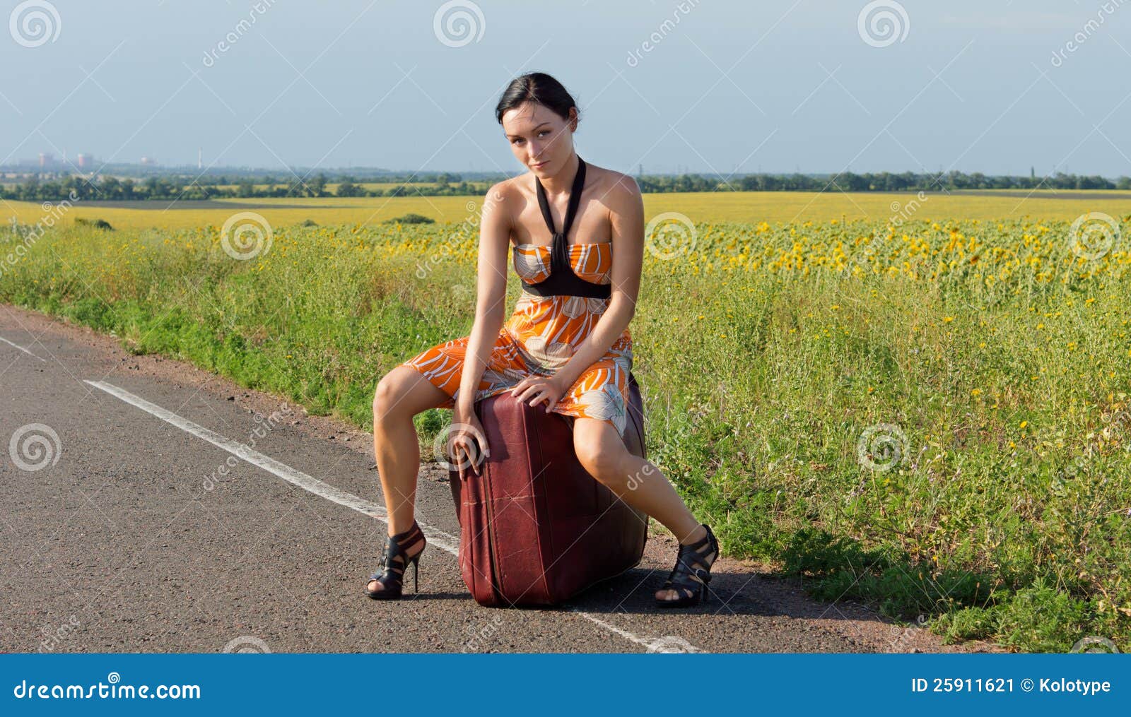 Woman In Stilettos Hitching A Ride Stock Image Image Of Smile