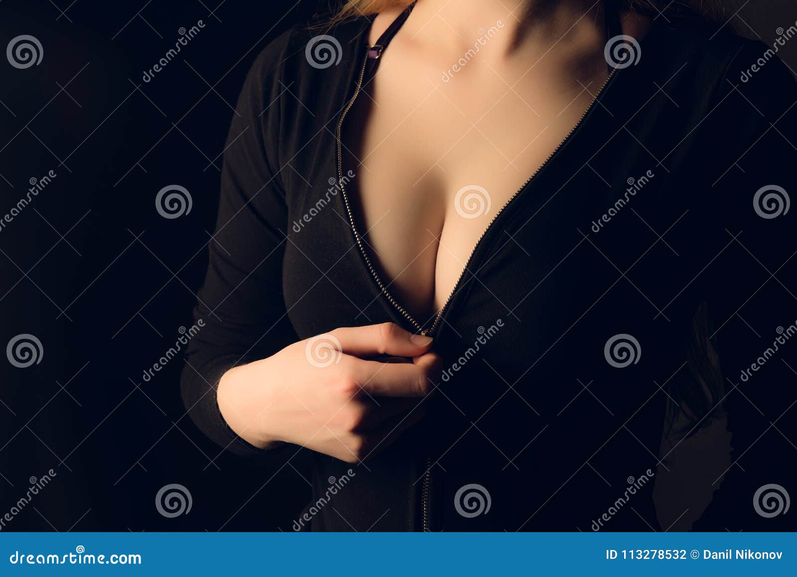 Woman Tits in Black Jacket. Stock Photo - Image of chest, busty