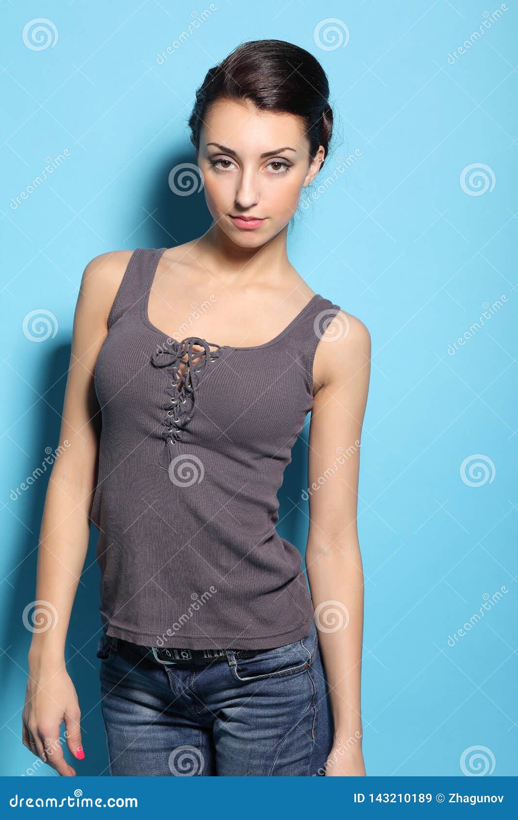 Woman wearing jeans stock image. Image of charmingly - 143210189