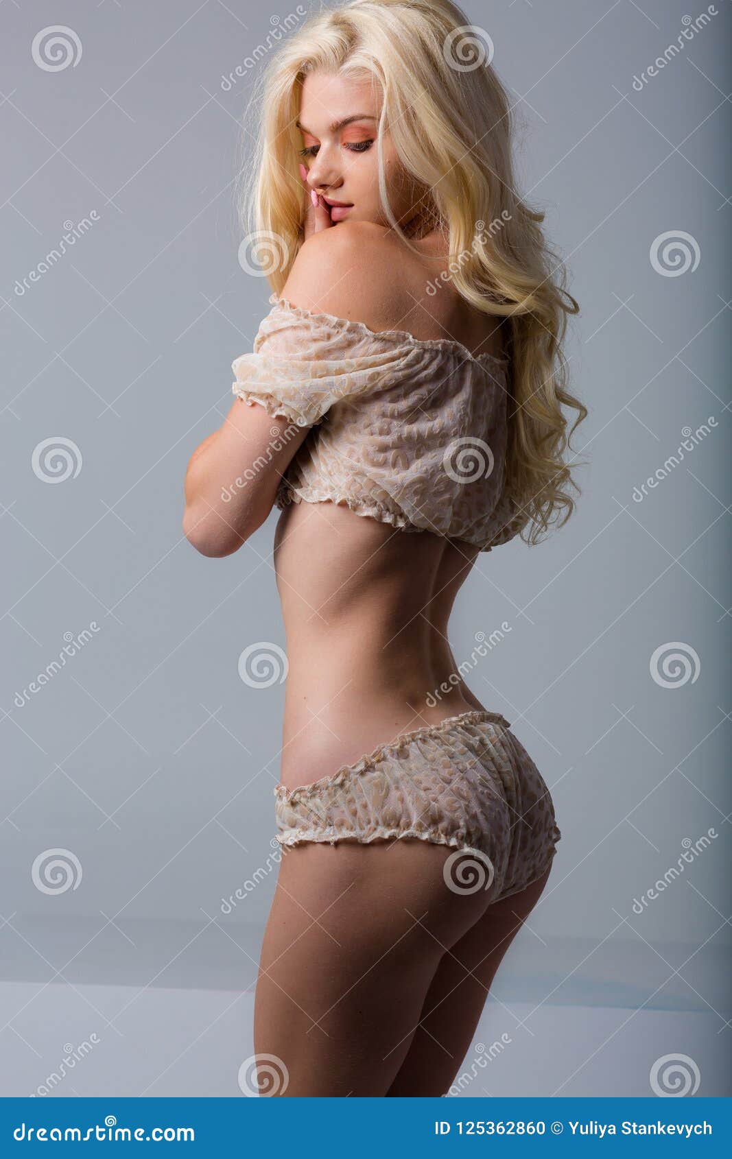 Woman Wearing Nude Lingerie Stock Photo