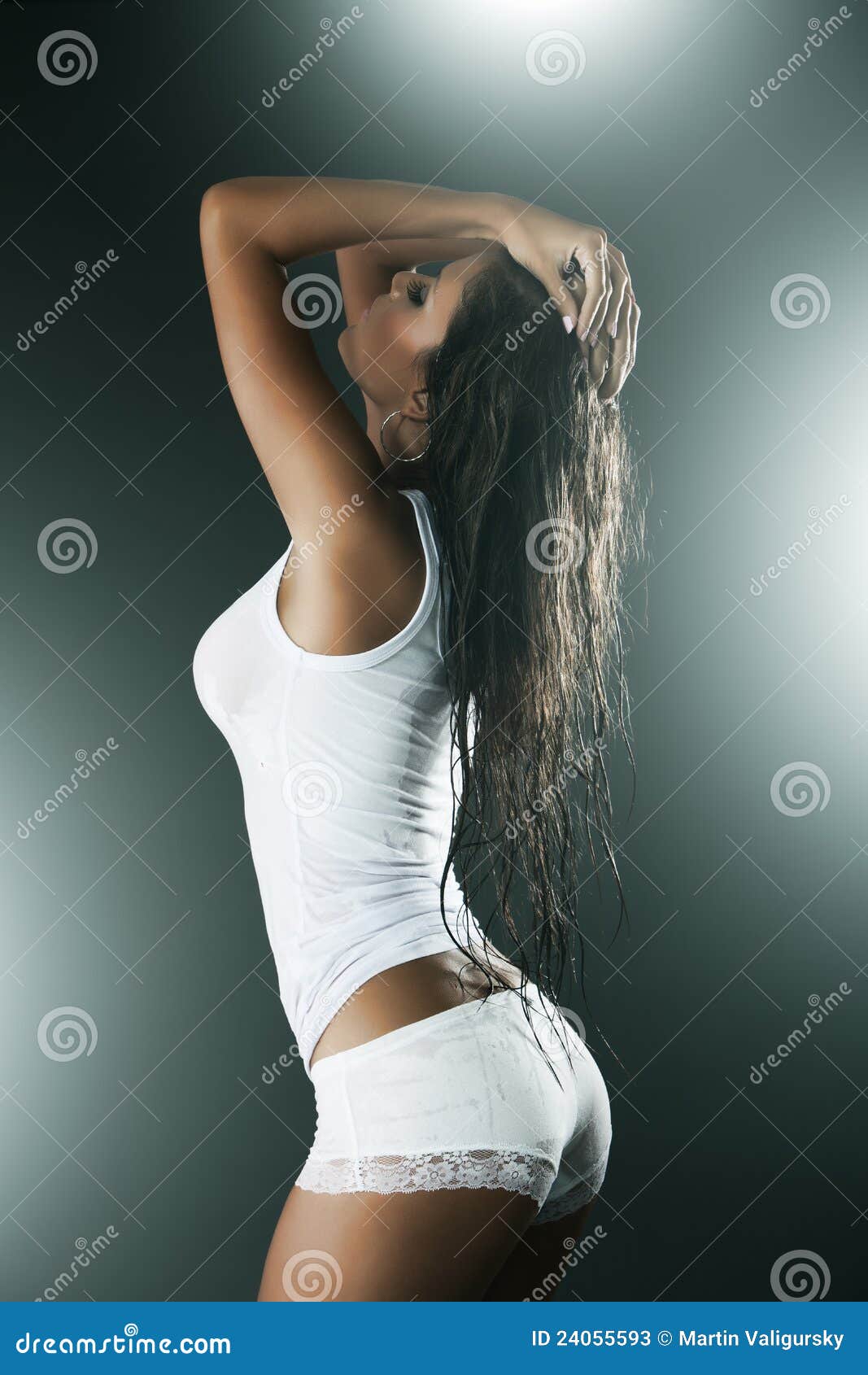 Woman Wearing White Tank Top and Panties Stock Image - Image of