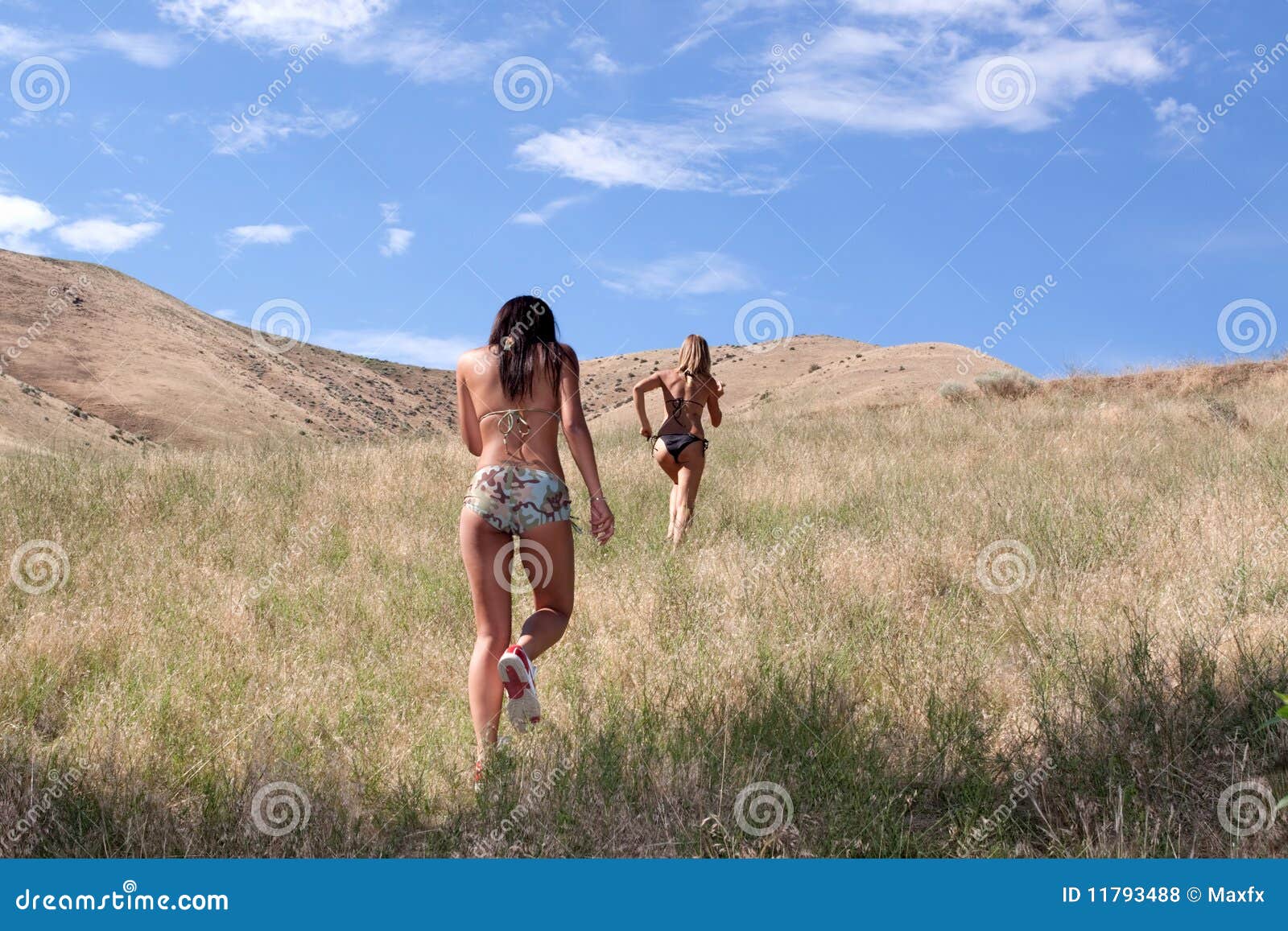Women in bikini running stock photo. Image of girl, pose 11793488