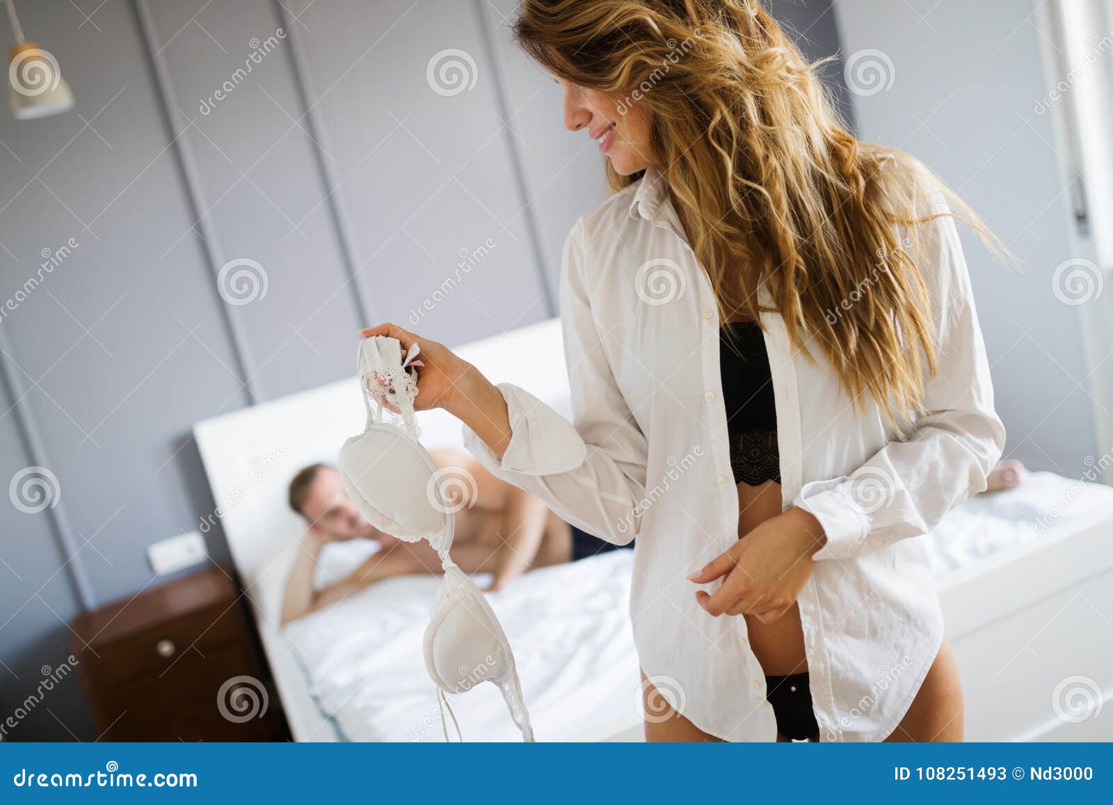 Woman Getting Ready for Sex in Bedroom Stock Image image photo