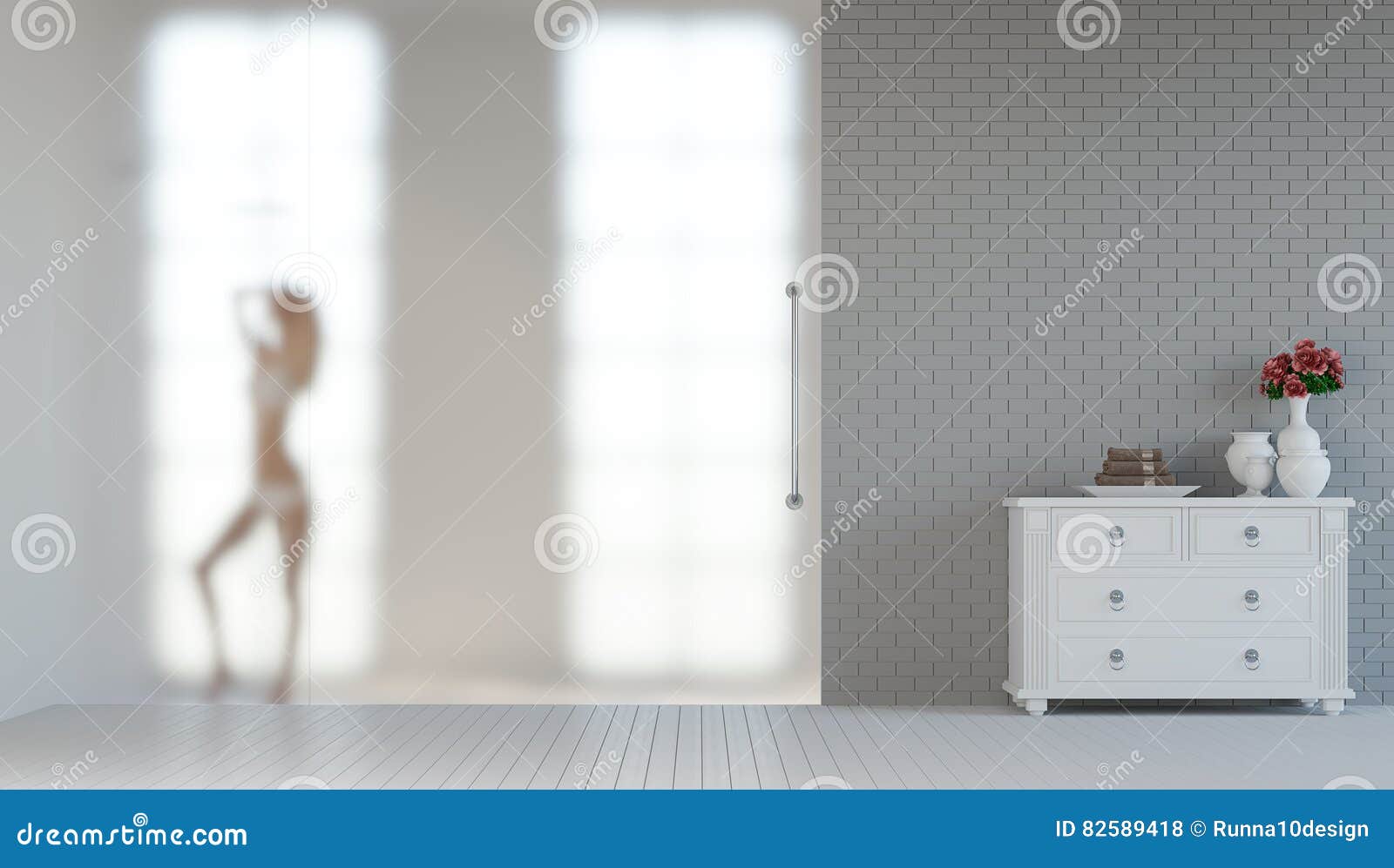 Women Shower Behind Frost Glass 3d Rendering Image Stock