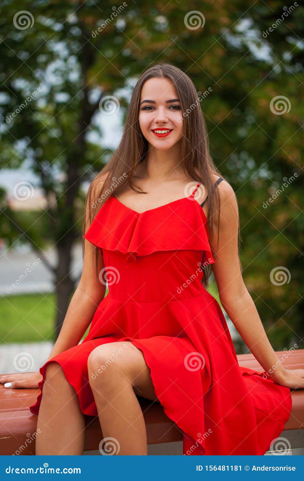 Young Beautiful Brunette Woman In Red Dress Stock Image Image Of Beauty Female 156481181 