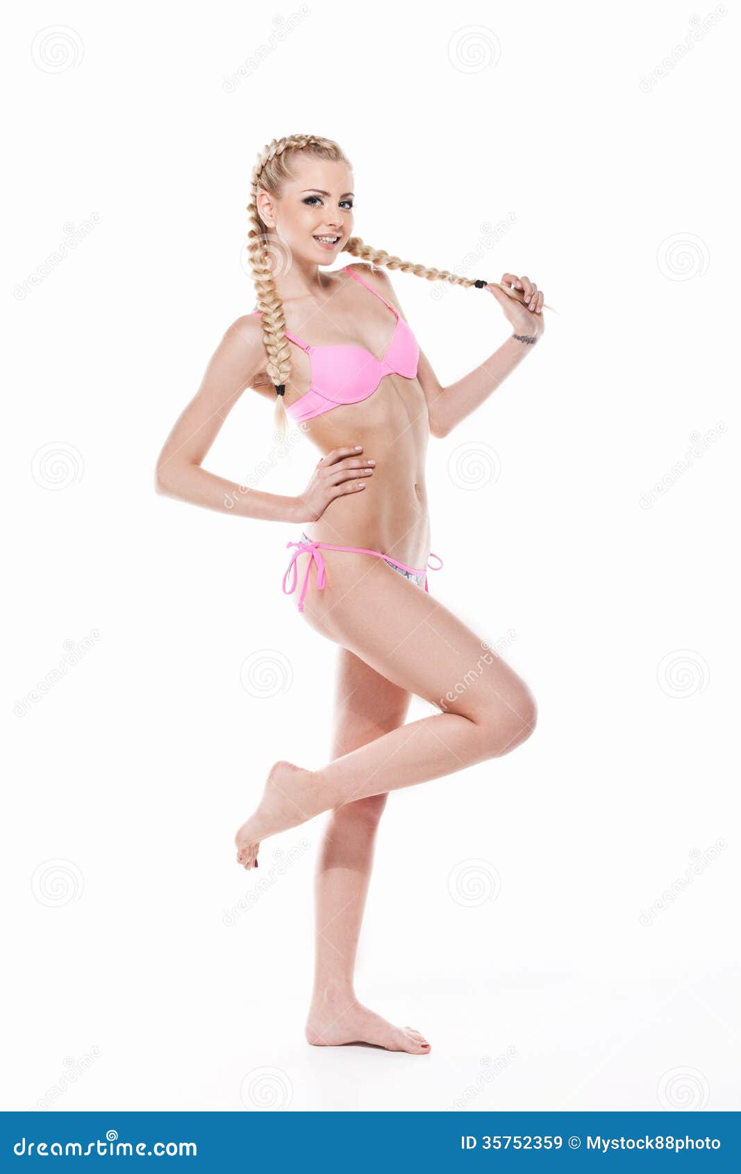 Young Blond Girl Fashion Posing in Pink Bikini. Stock Image - Image of  female, pink: 35752359