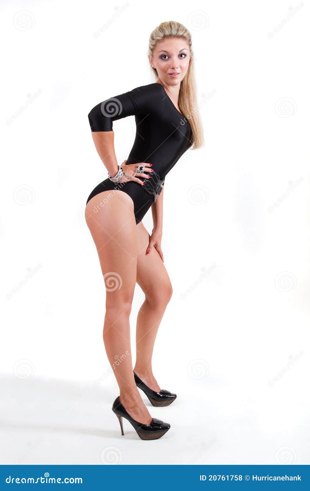 Young Female in Body Suit on High Heels Stock Photo - Image of
