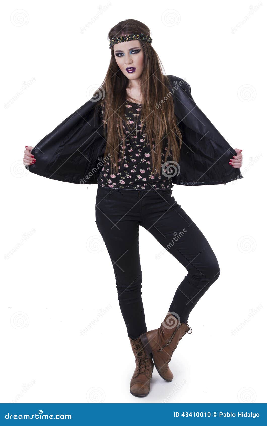 Young Rebellious Rocker Punk Woman in Leather Stock Photo - Image of ...