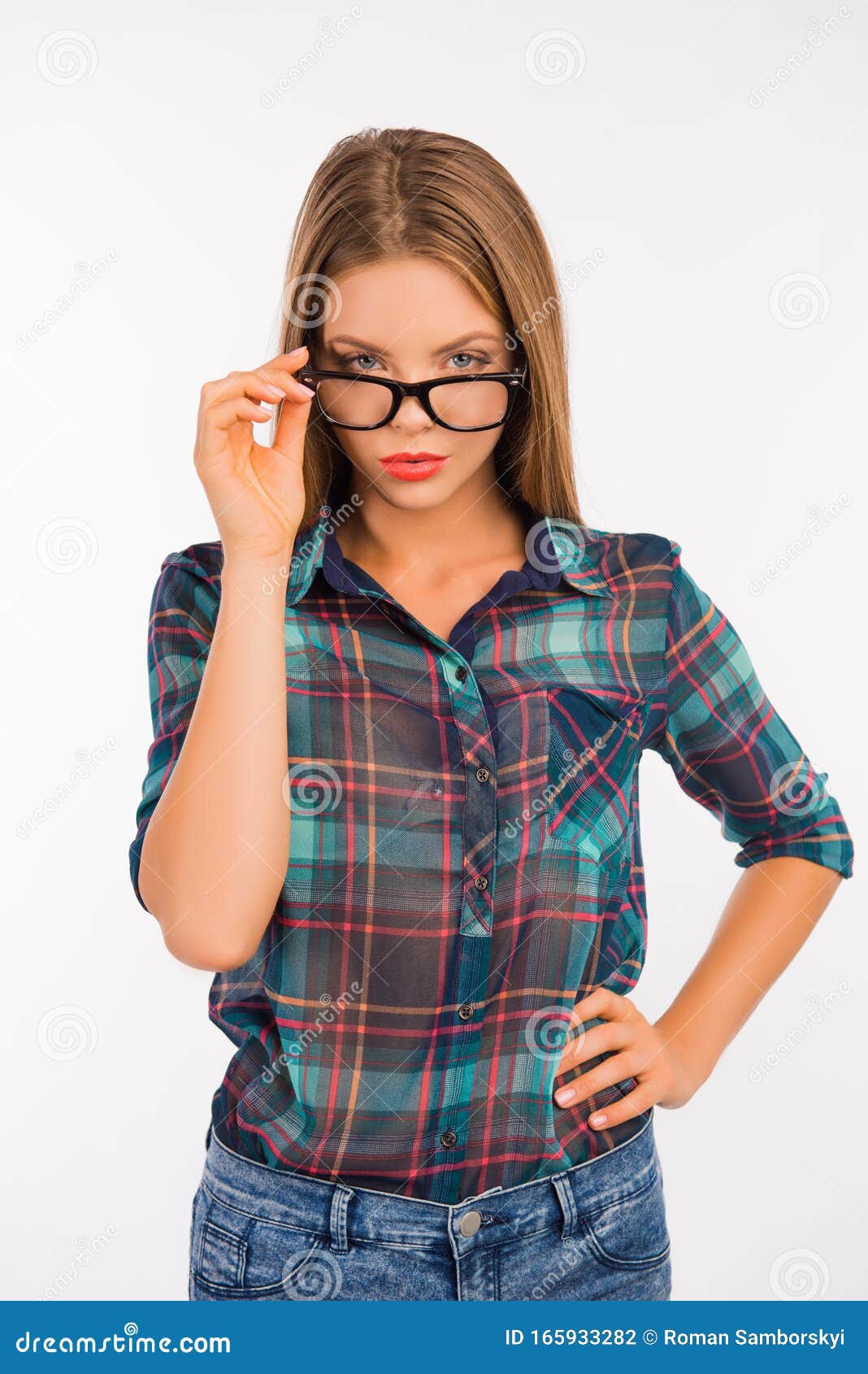 Young Student Girl in Glasses on White Background Stock Photo - Image ...