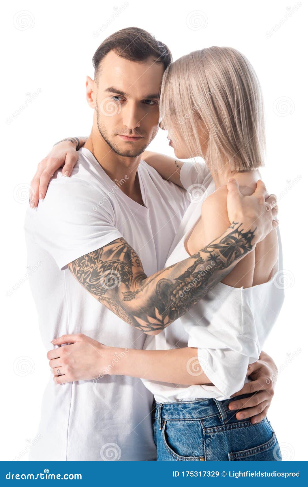 Young Tattooed Couple Hugging Isolated Stock Image - Image of denim, tattoo: 175317329 Young Tattooed Couple Hugging Isolated Stock Image - Image of denim, tattoo: 175317329