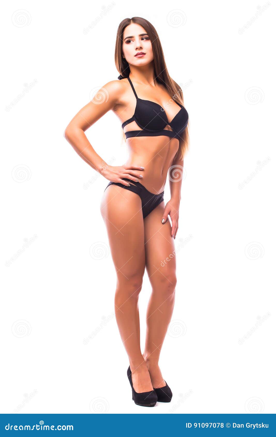 Slim Girl, Small Breasts Teenage Girl In Black Swimsuit Stock Photo,  Picture and Royalty Free Image. Image 162453743.