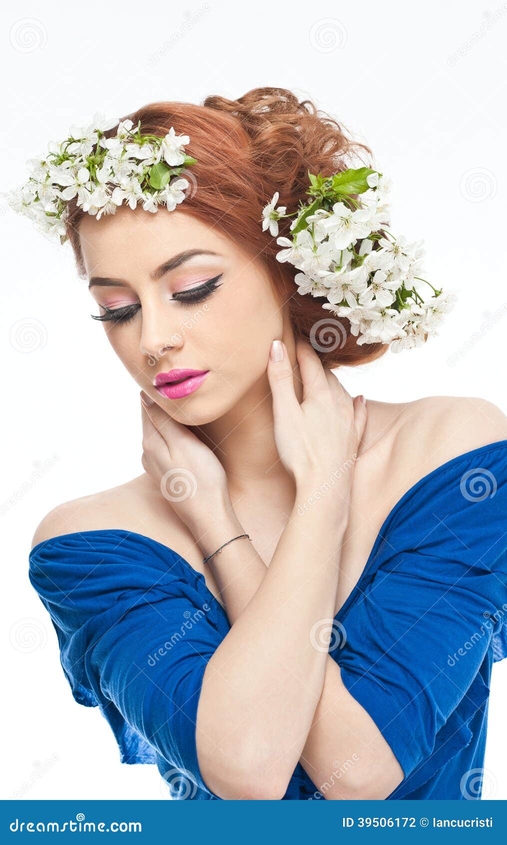 Young Woman with Spring White Flowers Stock Photo - Image of makeup