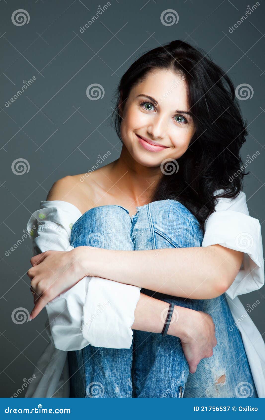 Young Woman on Wearing Blue Jeans Stock Image - Image of beautiful ...