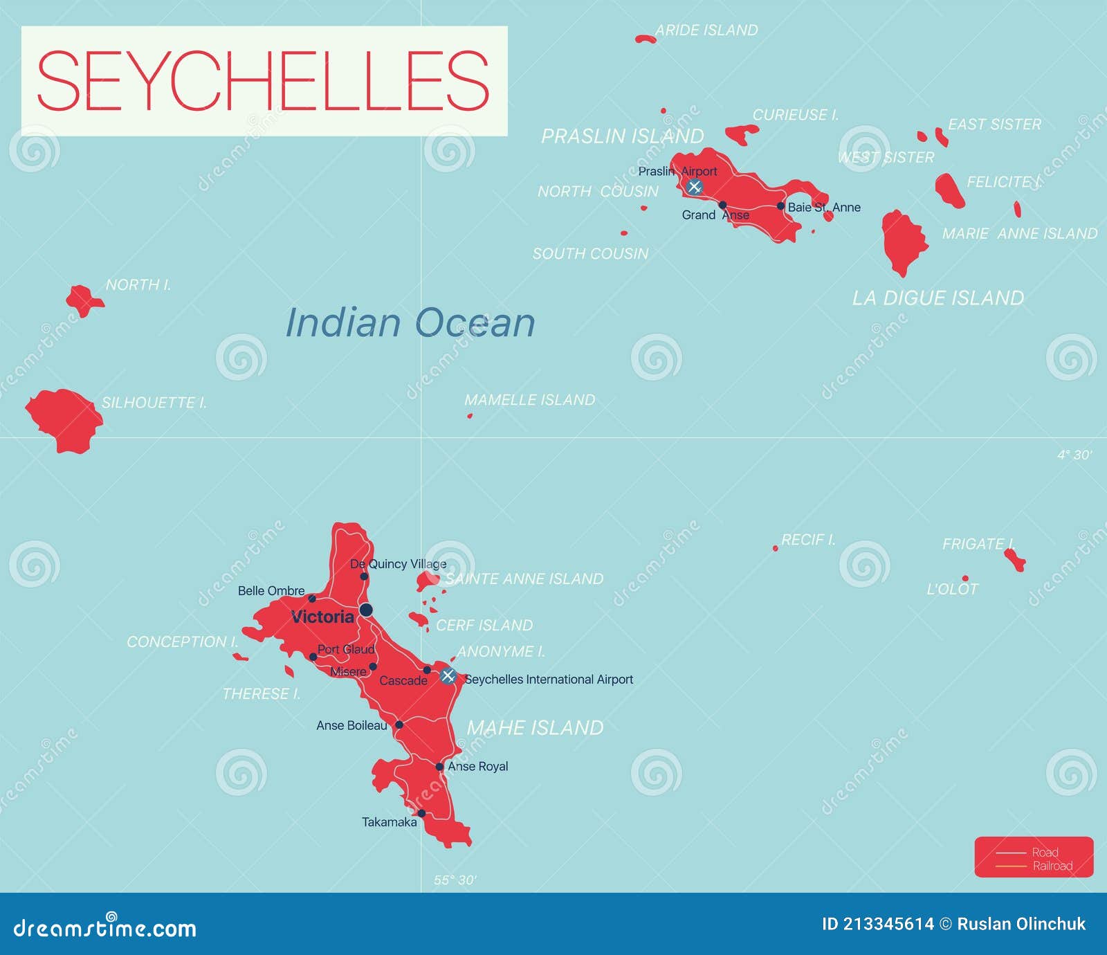 seychelles islands detailed editable map