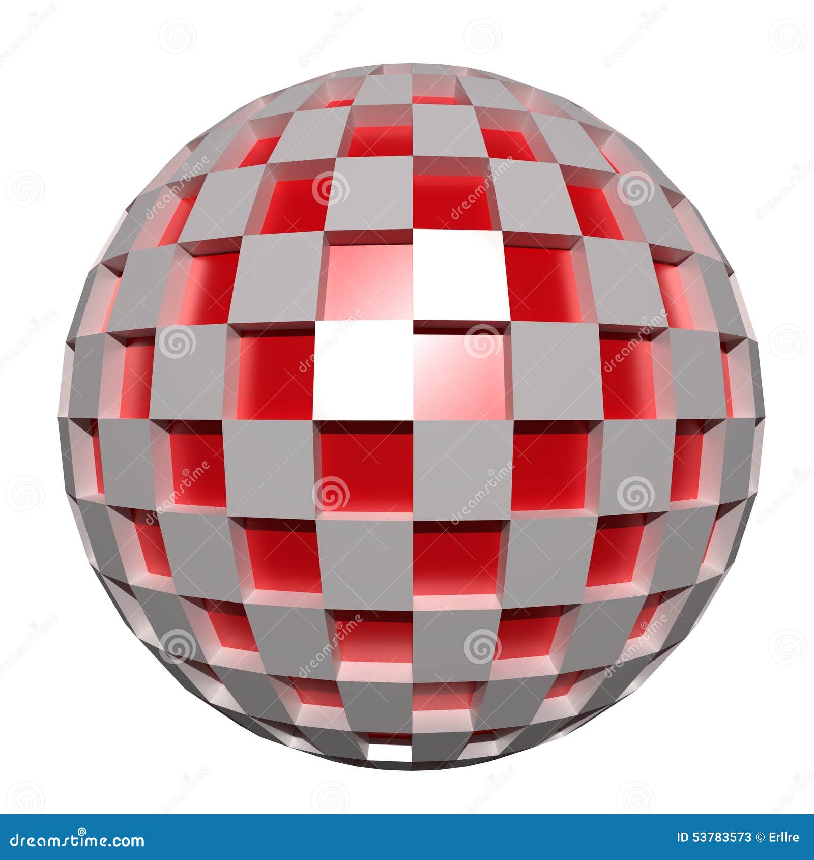 Sfera 3D. Rappresentazione 3d di una sfera rossa e bianca astratta