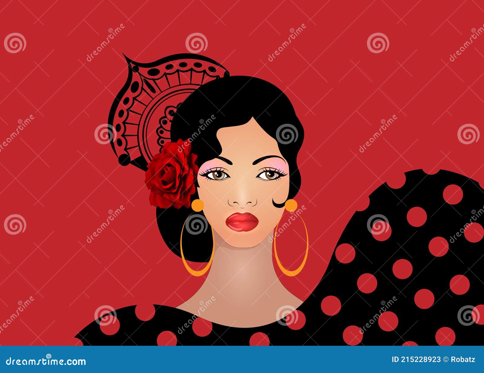 Portrait of Flamenco Woman, Beautiful Girl, Spanish Style. Latin Lady