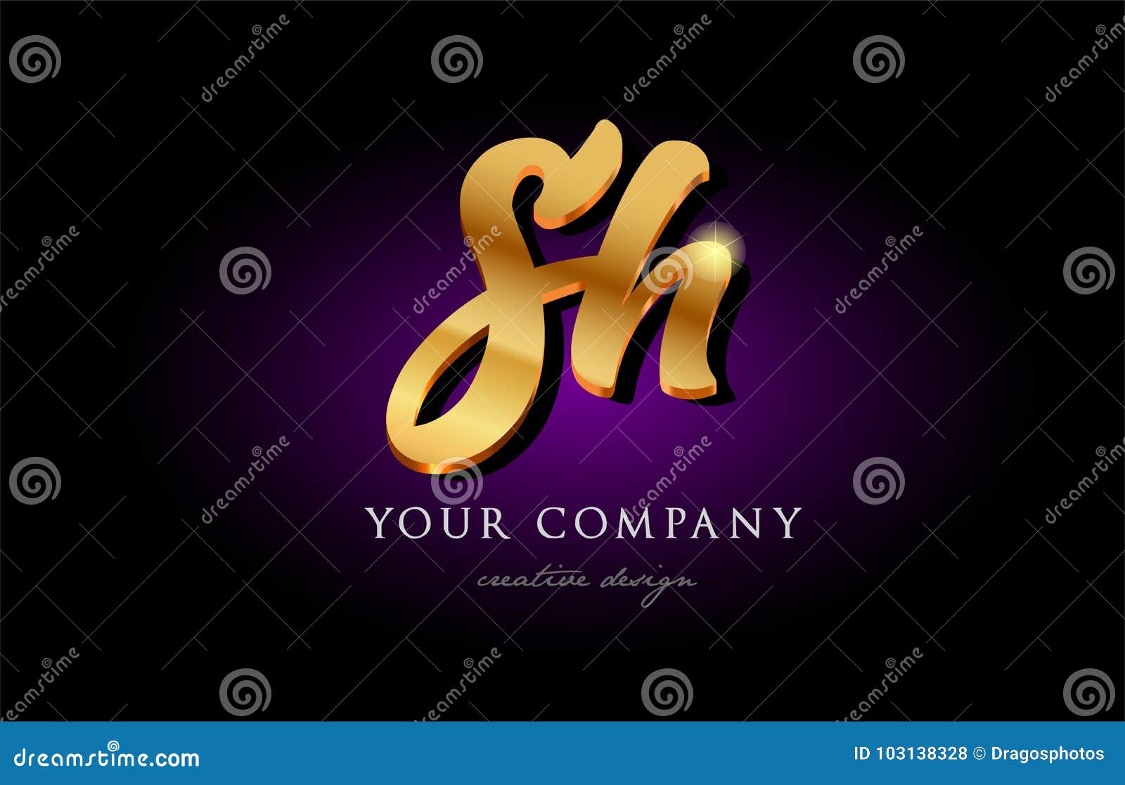 Sh S H 3d Gold Golden Alphabet Letter Metal Logo Icon Design H Stock